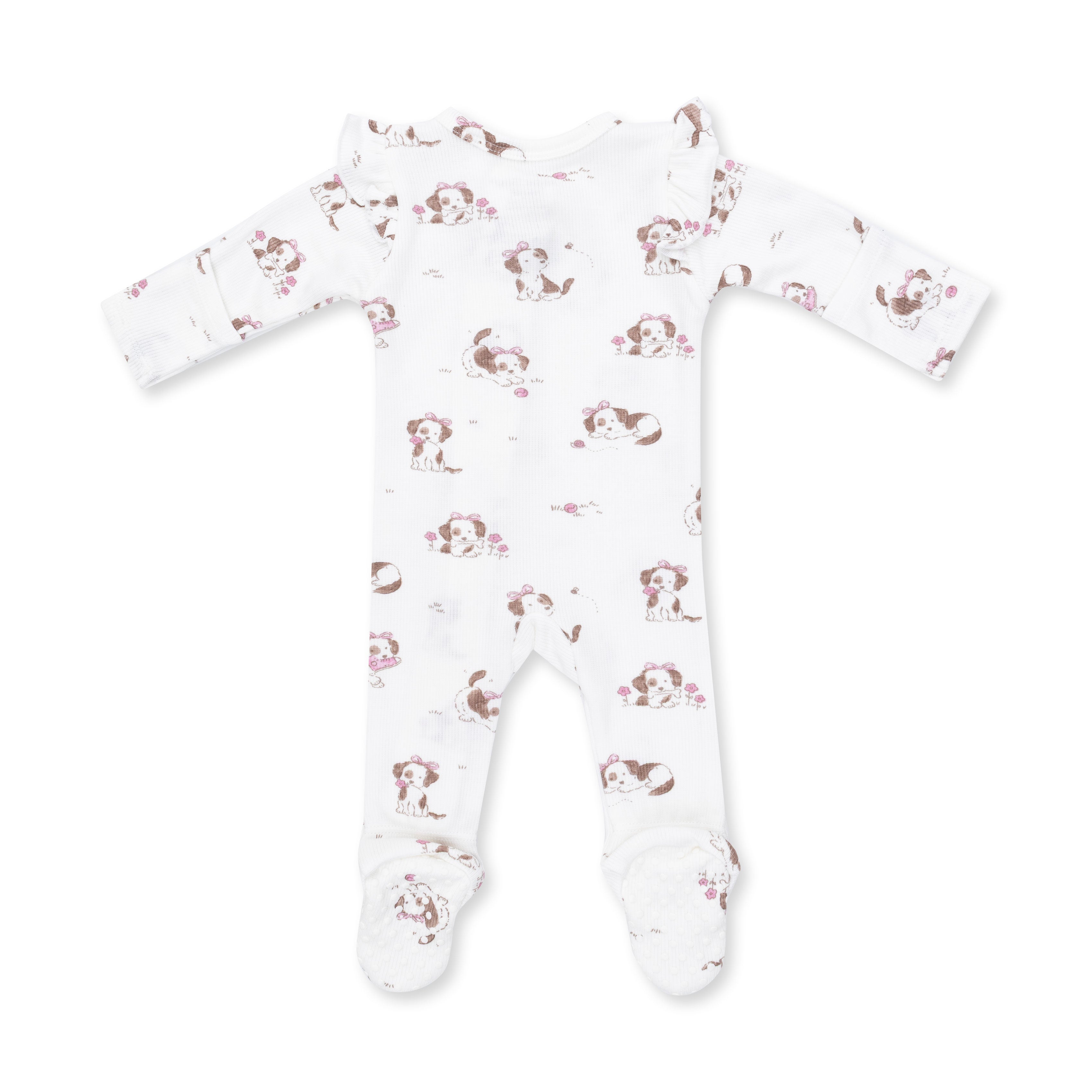 Angel Dear Explorer Puppy Pink 2 Way Ruffle Sleeve Zipper Footie