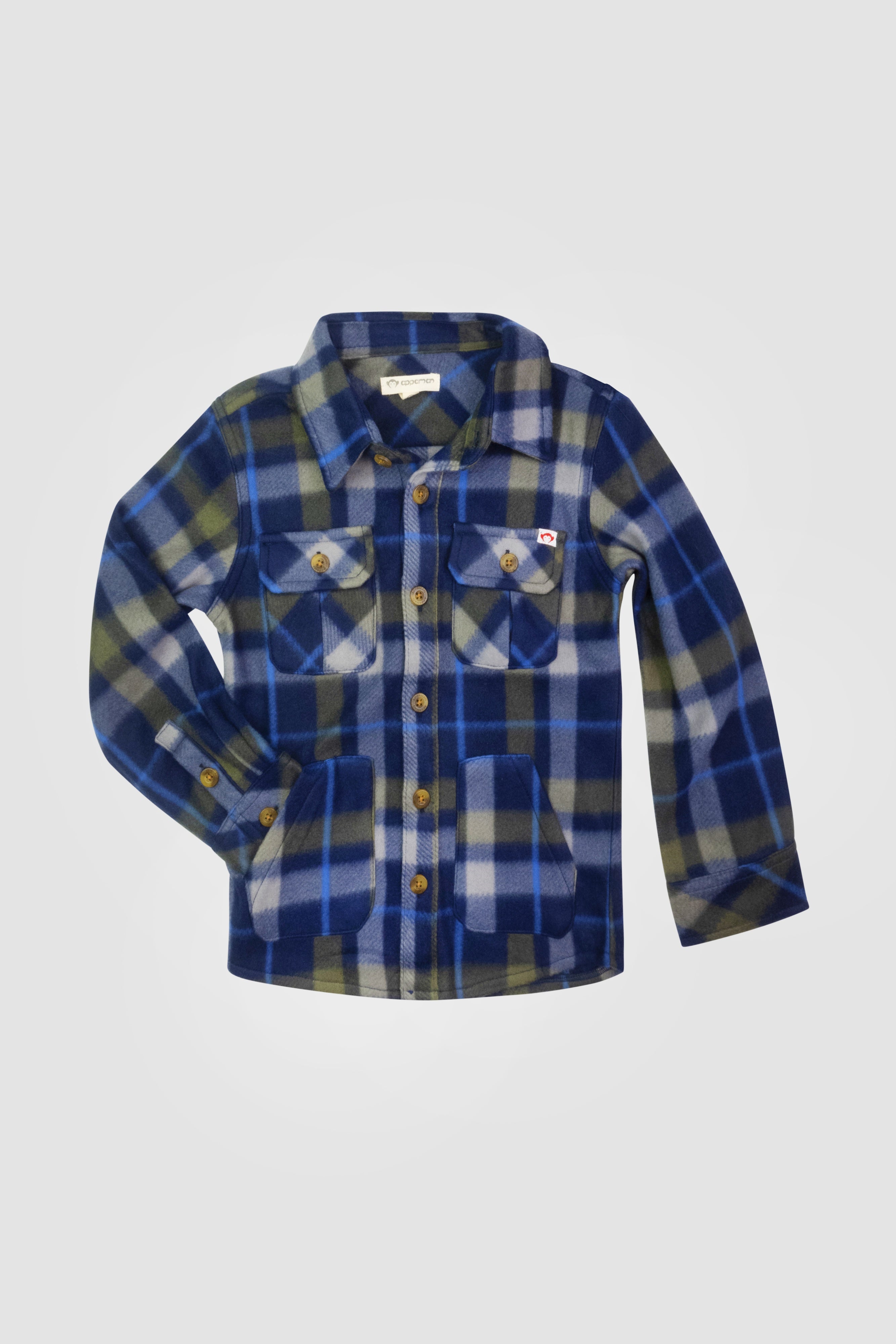 Snow Fleece Shirt - Olive & Navy Plaid - Twinkle Twinkle Little One