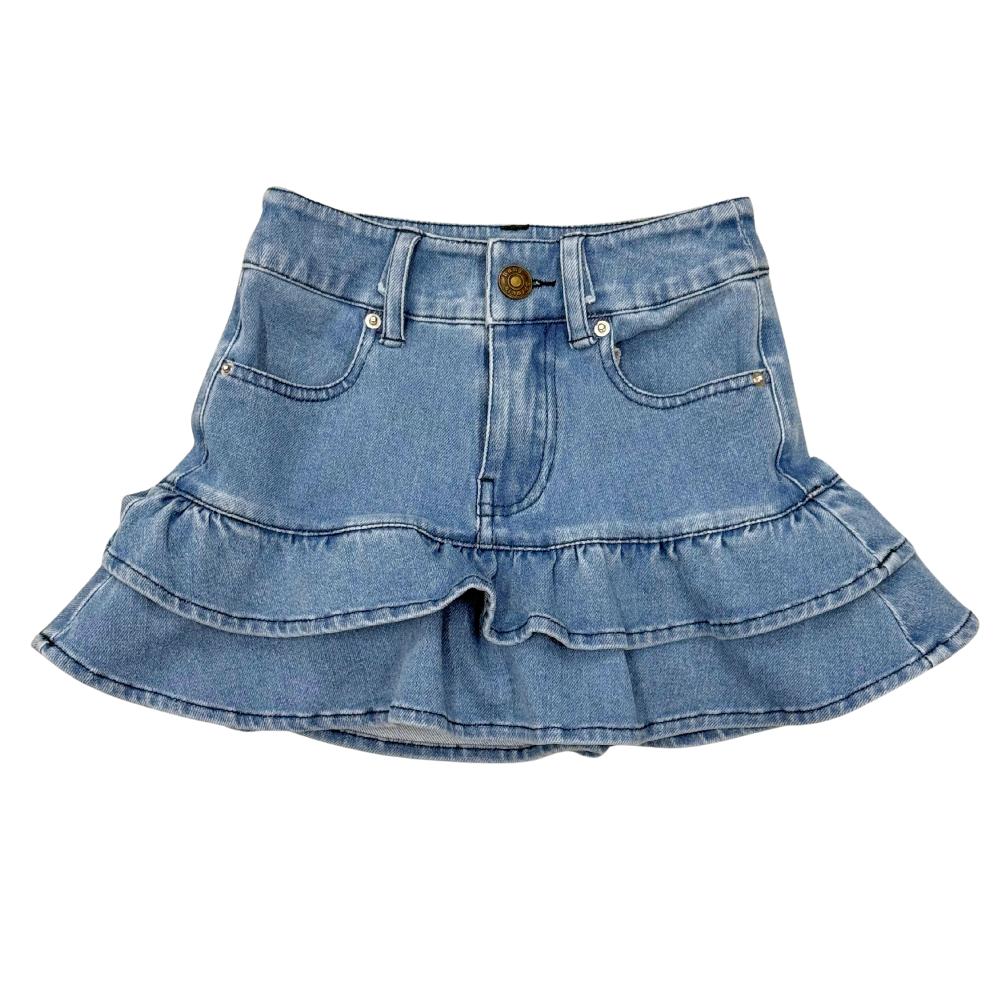 Mid Wash Denim Double Tier Denim Skirt