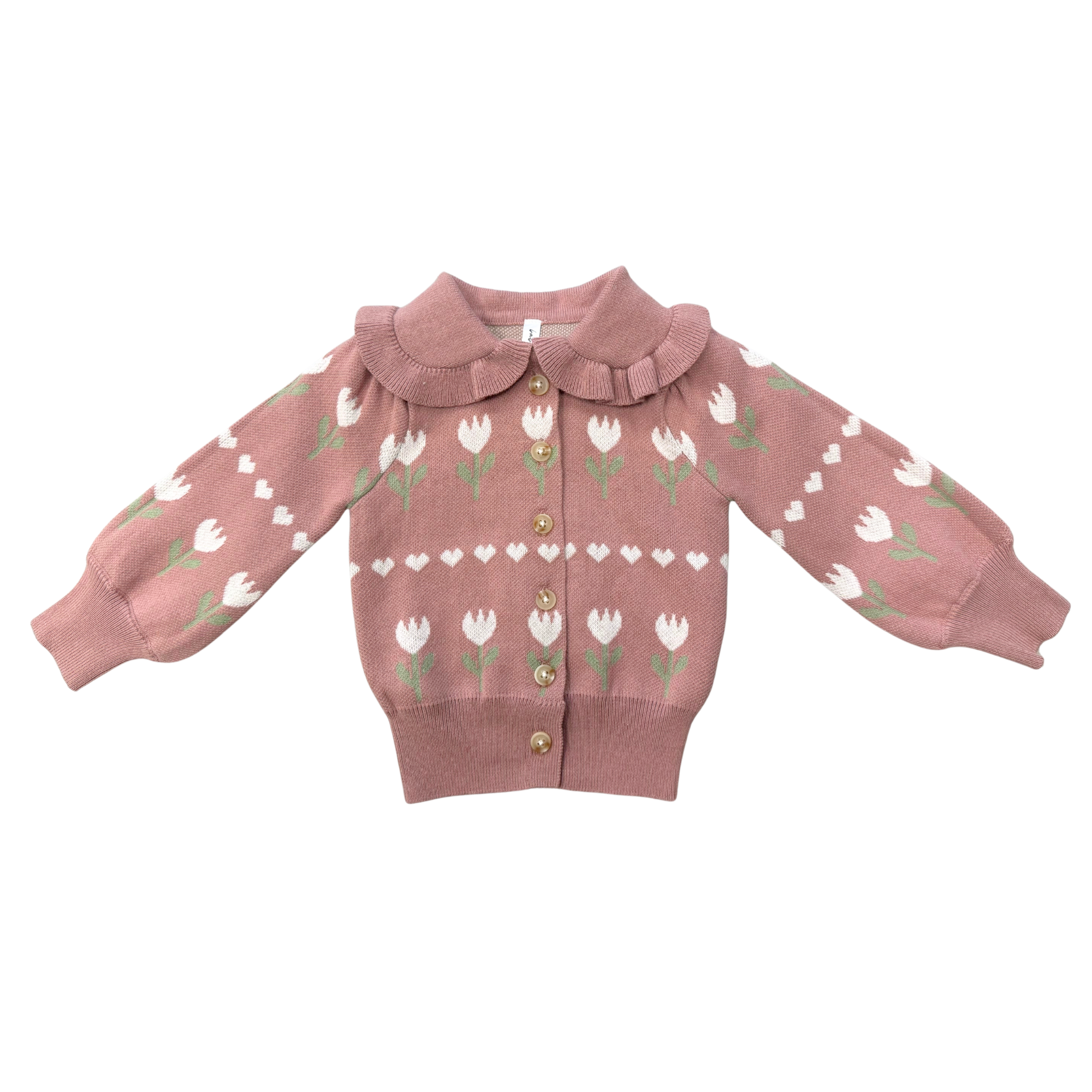 Tulip Heart Intarsia Floral Knit Cardigan