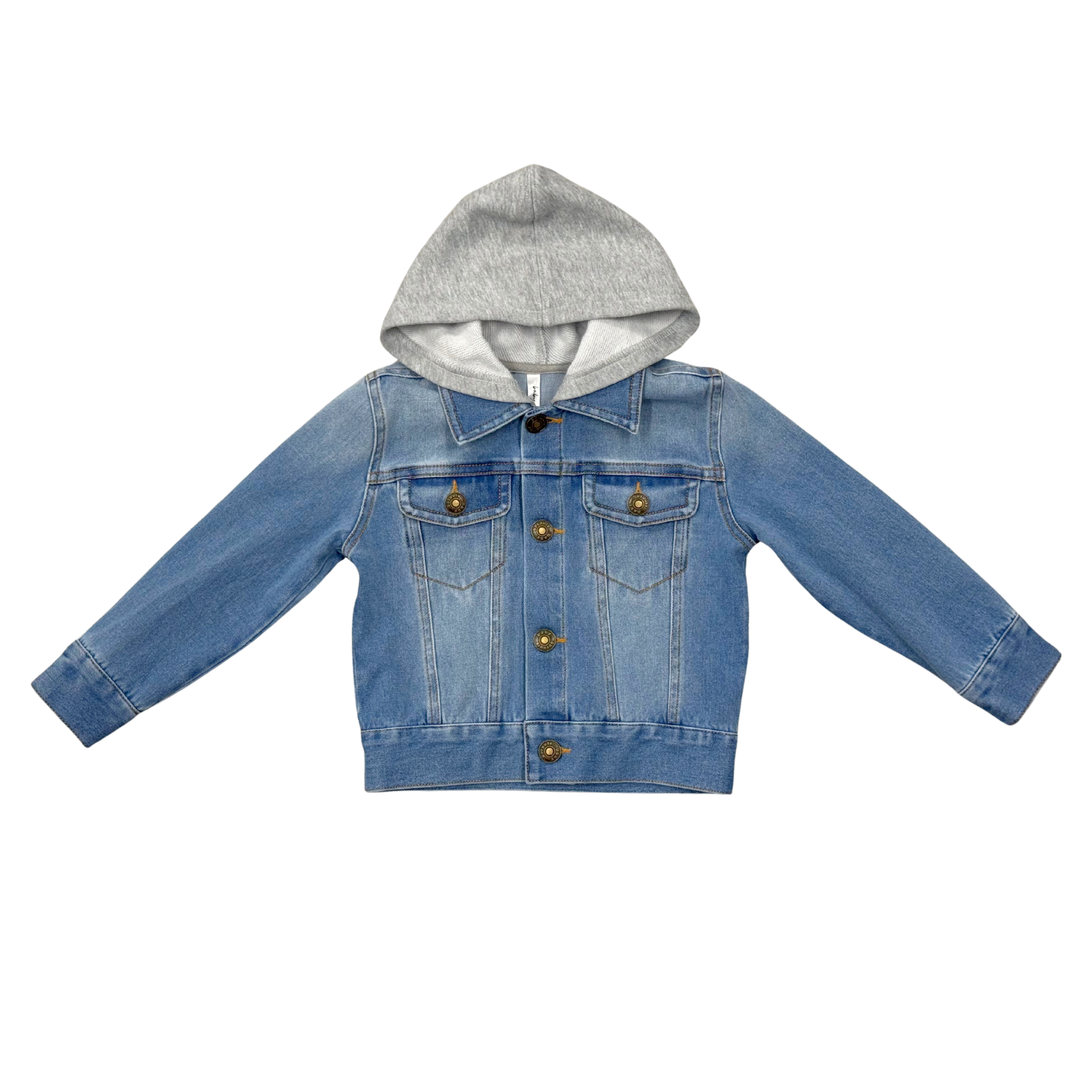 Mid Wash Blue Hooded Denim Jacket