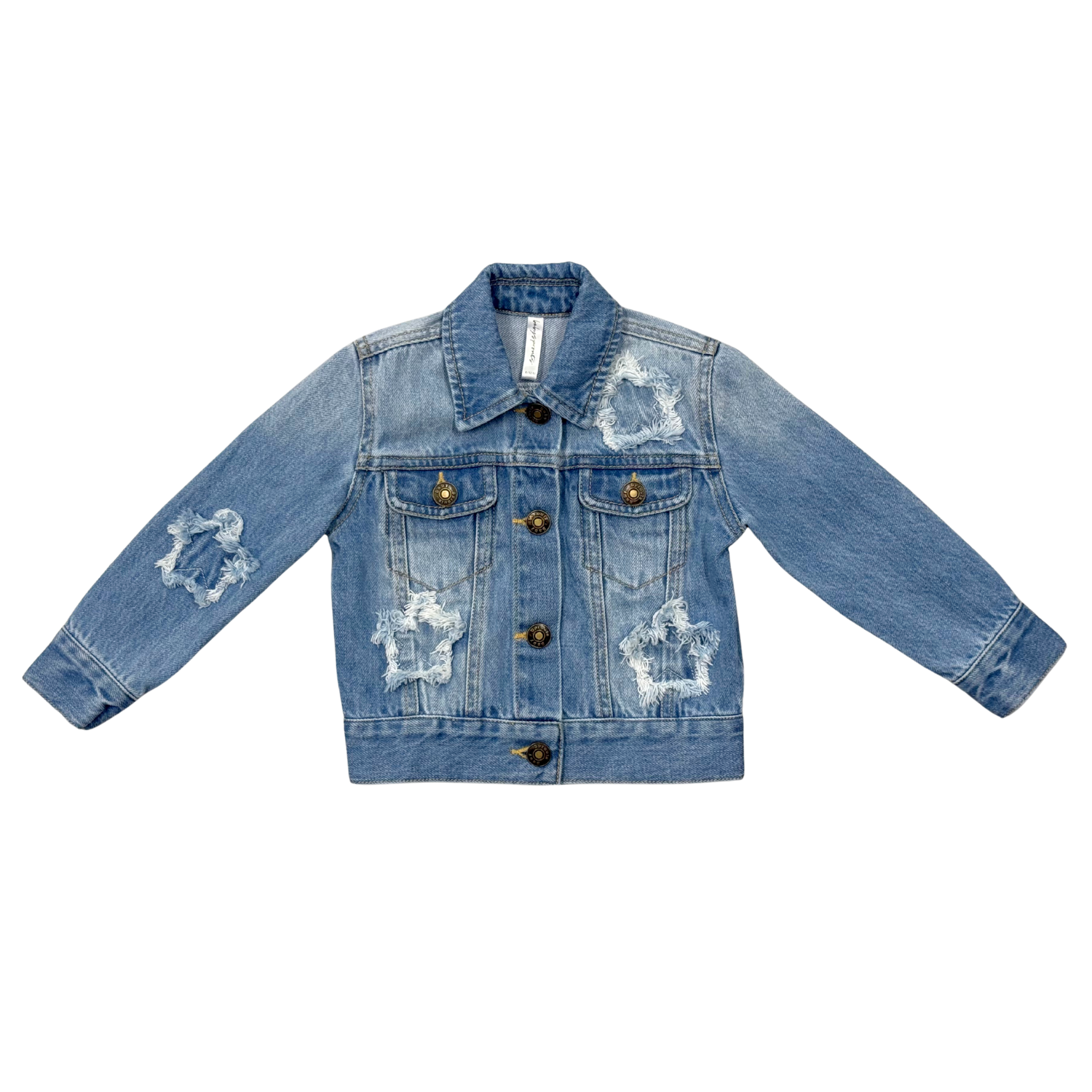 Mid Wash Blue Distressed Star Denim Jacket