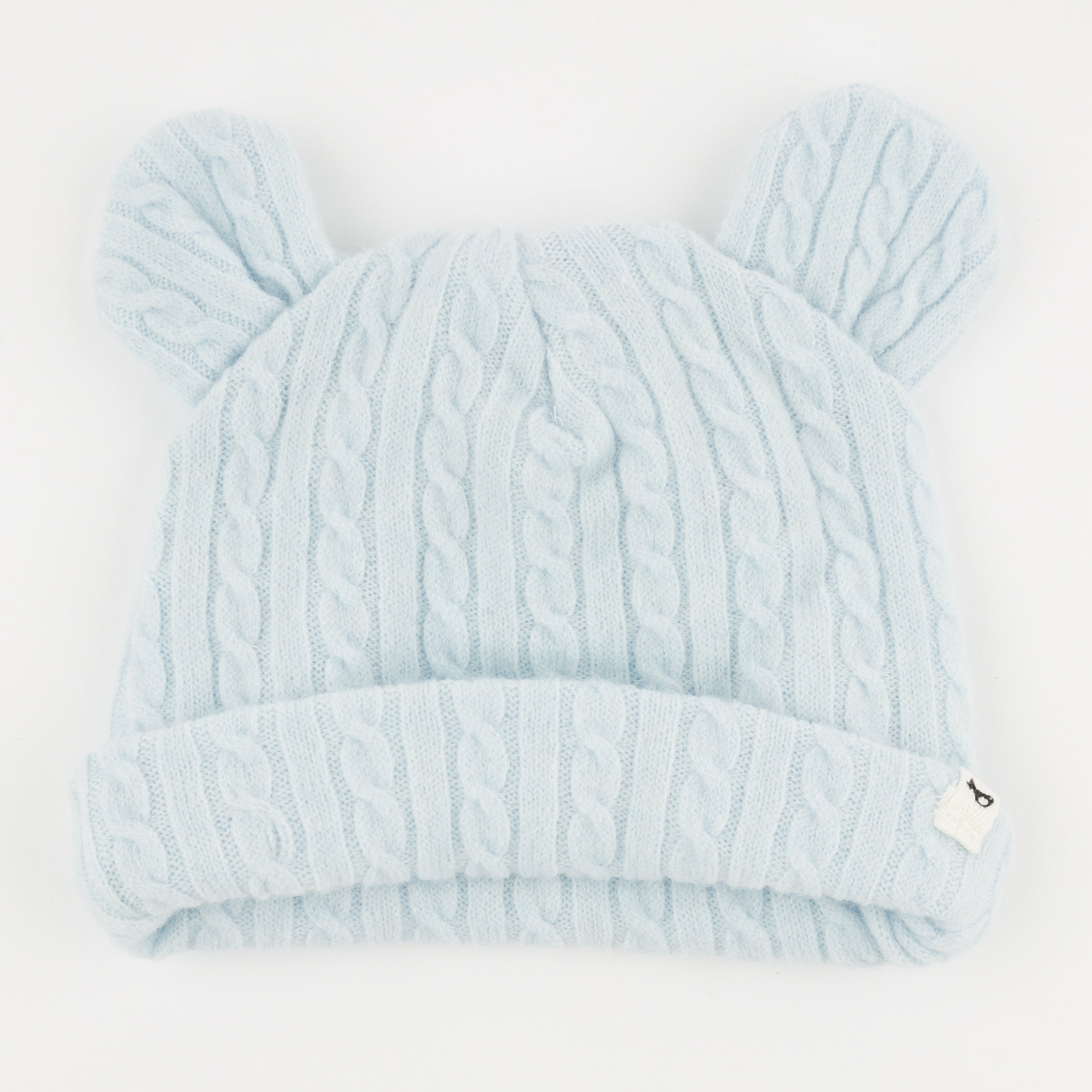 Cable Knit Bear Ear Hat - Sky Blue
