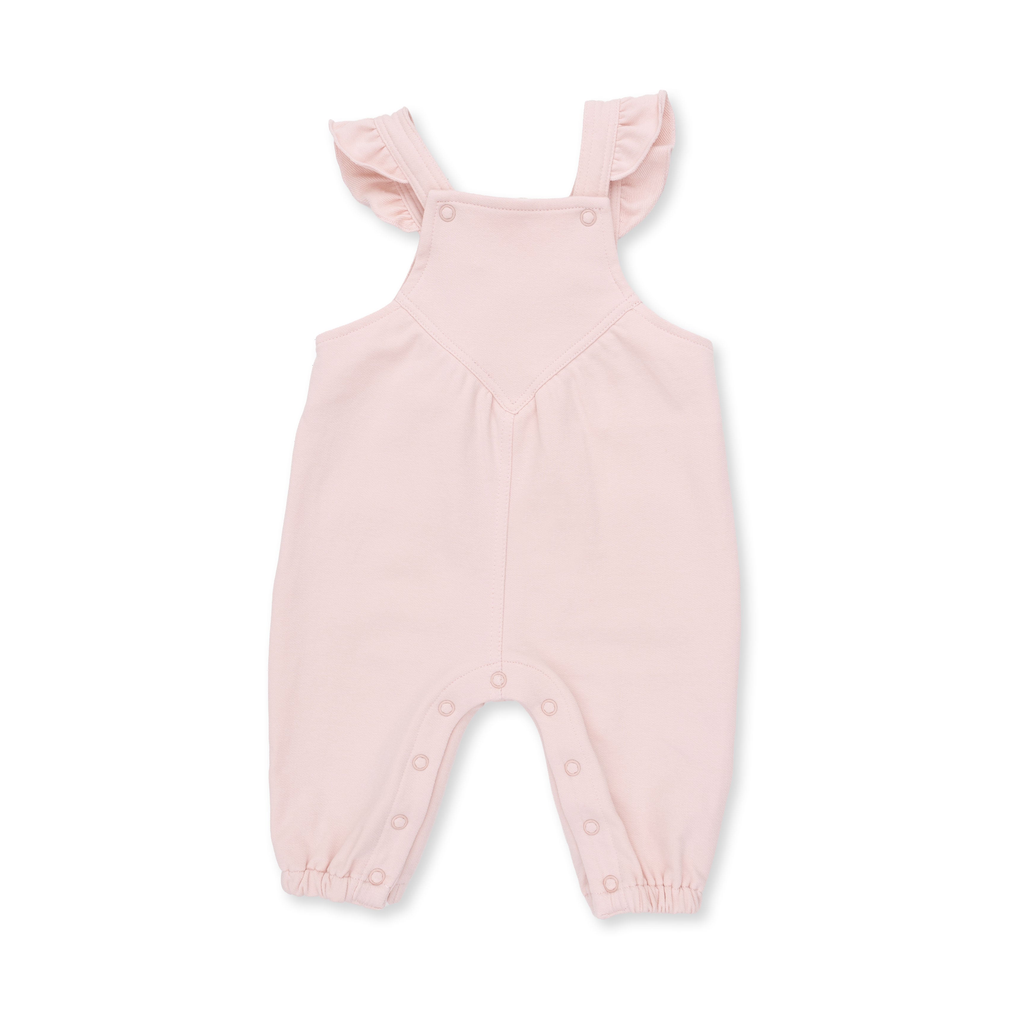 Angel Dear Solid Veiled Pink Ruffle V-Overalls & Bows and Hearts Long Sleeve Lettuce Edge Tunic Top Set