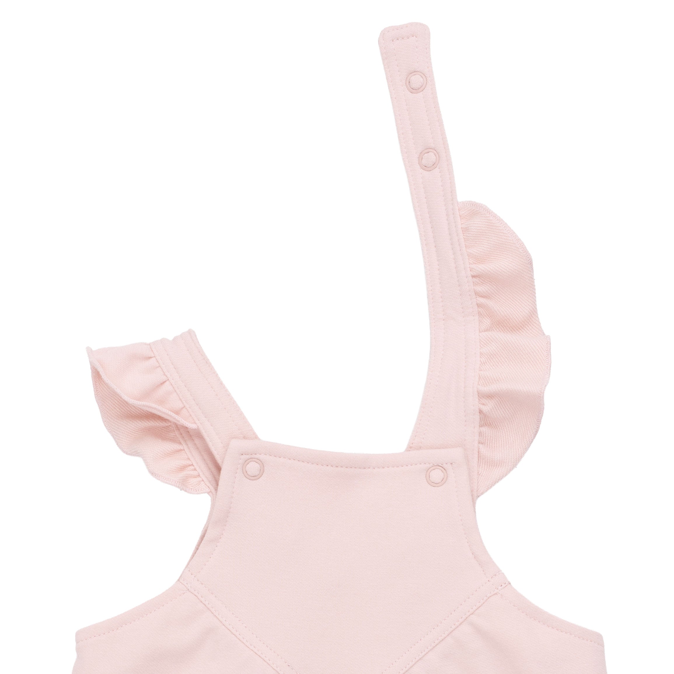 Angel Dear Solid Veiled Pink Ruffle V-Overalls & Bows and Hearts Long Sleeve Lettuce Edge Tunic Top Set