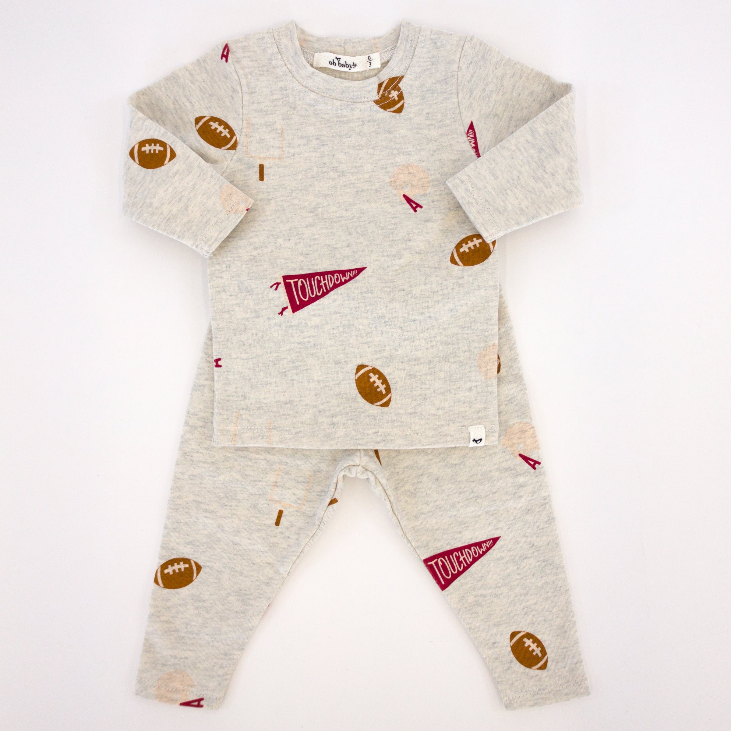 Football Print 2 Piece Set - Oatmeal Heather - Twinkle Twinkle Little One