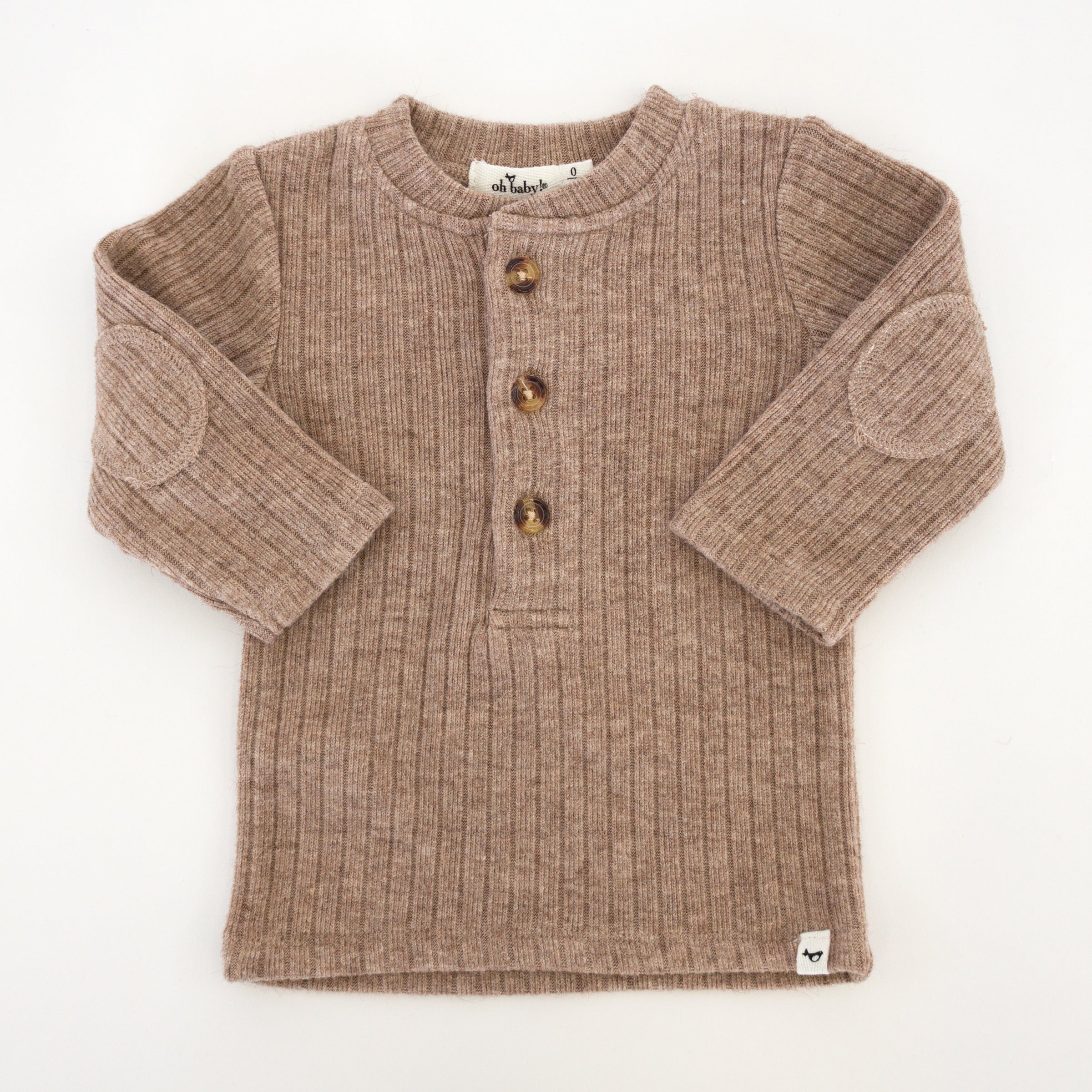 Mushroom Heather Sweater Knit Elbow Patch Henley & Pocket Trouser Coal Scottish Plaid Set - Twinkle Twinkle Little One