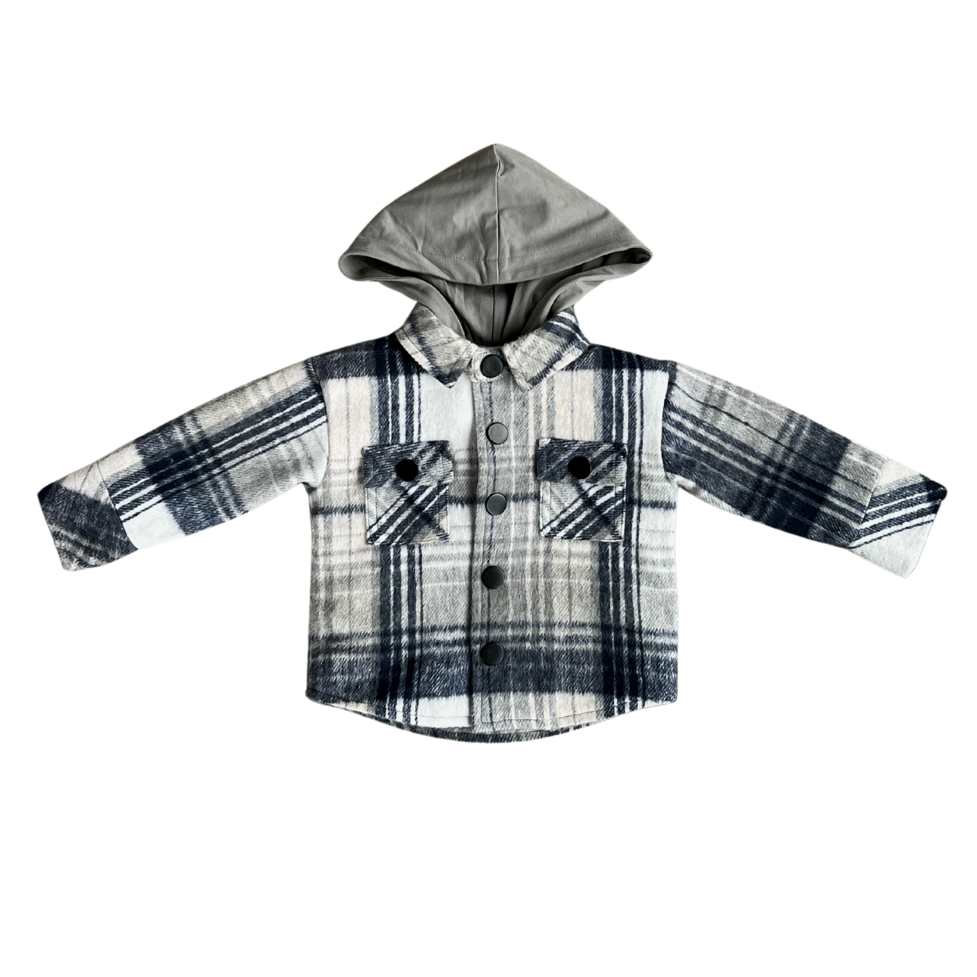 Blue Grey Paid Hooded Shacket - Twinkle Twinkle Little One