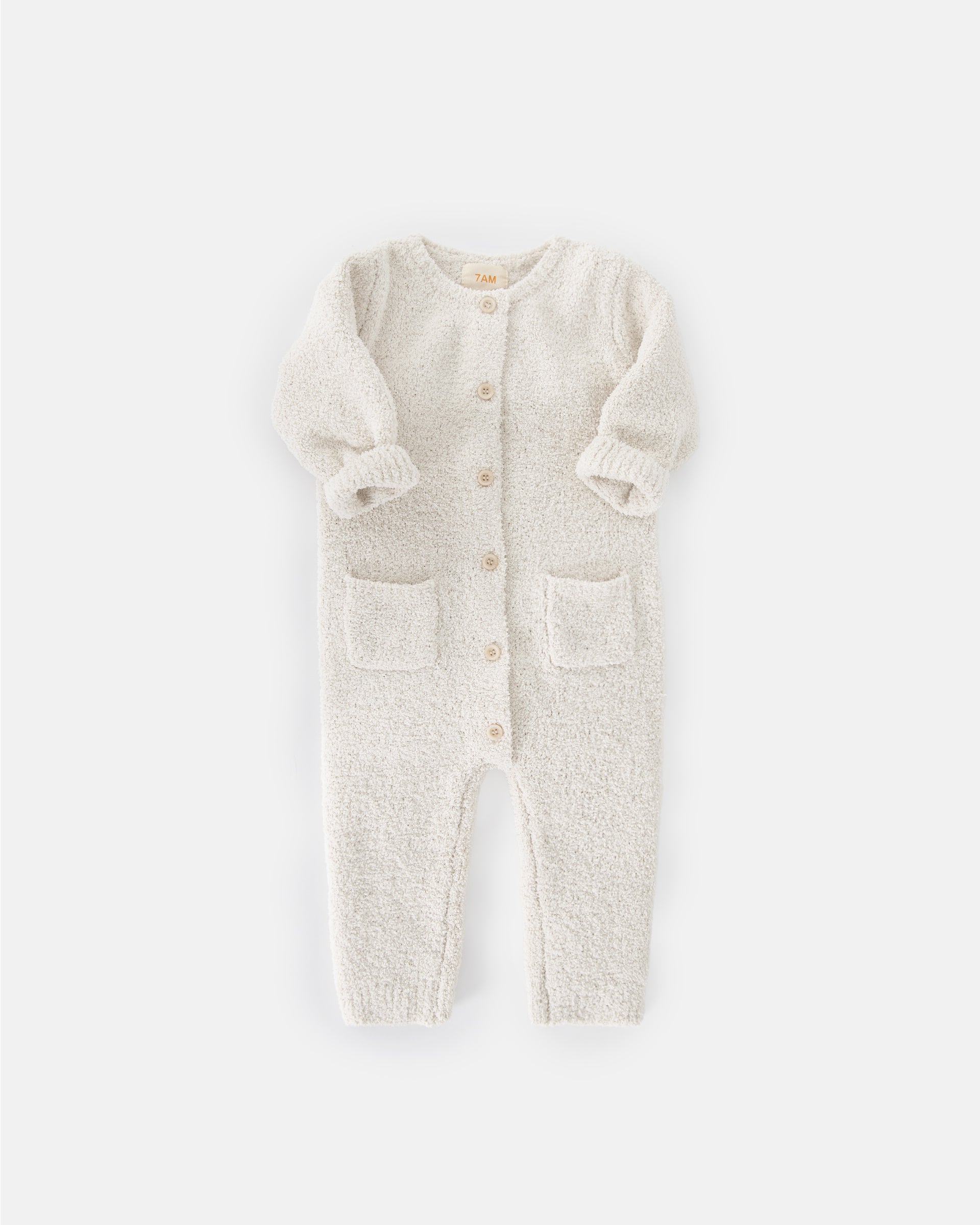 7 A.M. Enfant Fuzzy Long Sleve Romper - Ecru - Twinkle Twinkle Little One