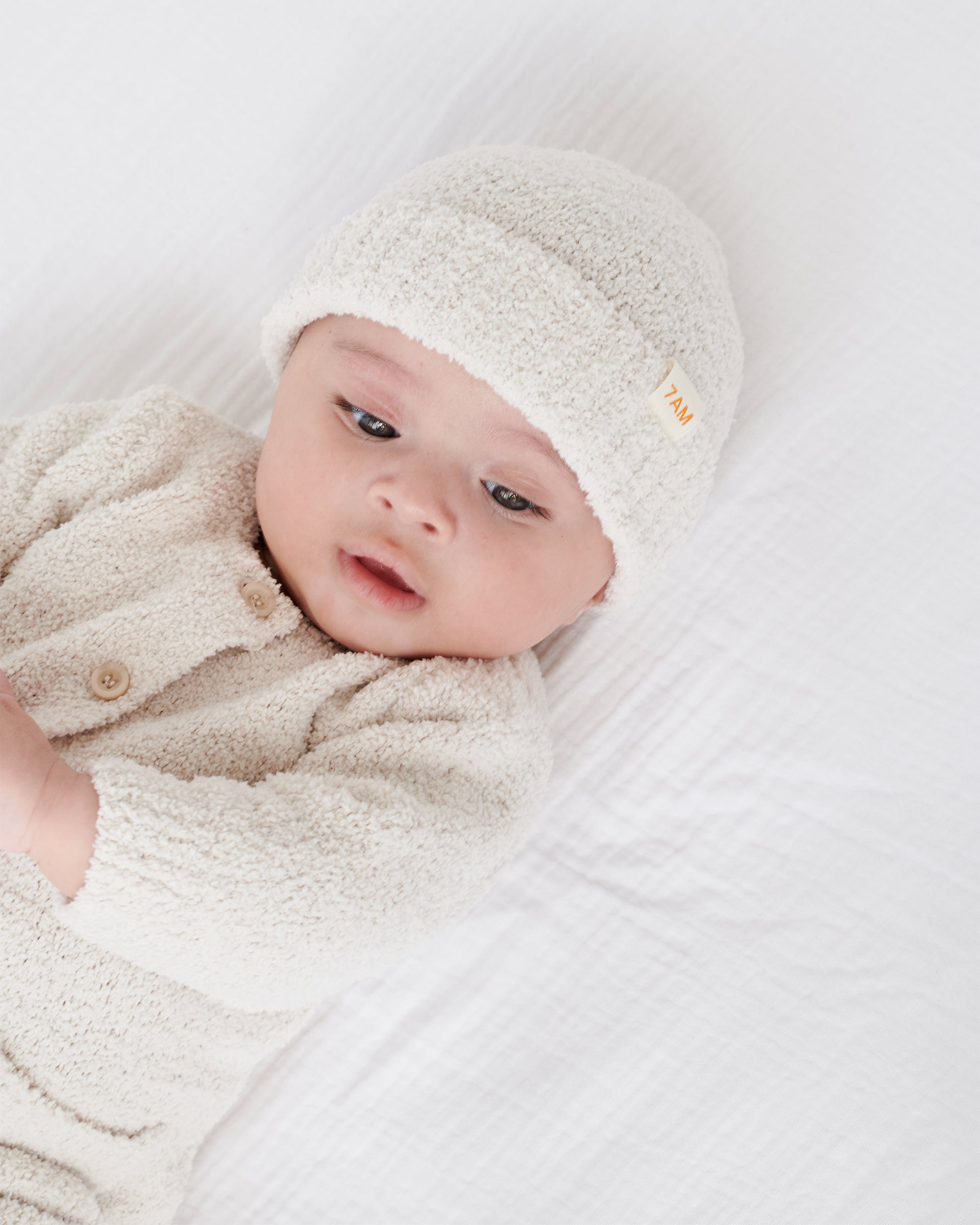 7 A.M. Enfant Fuzzy Long Sleve Romper - Ecru - Twinkle Twinkle Little One