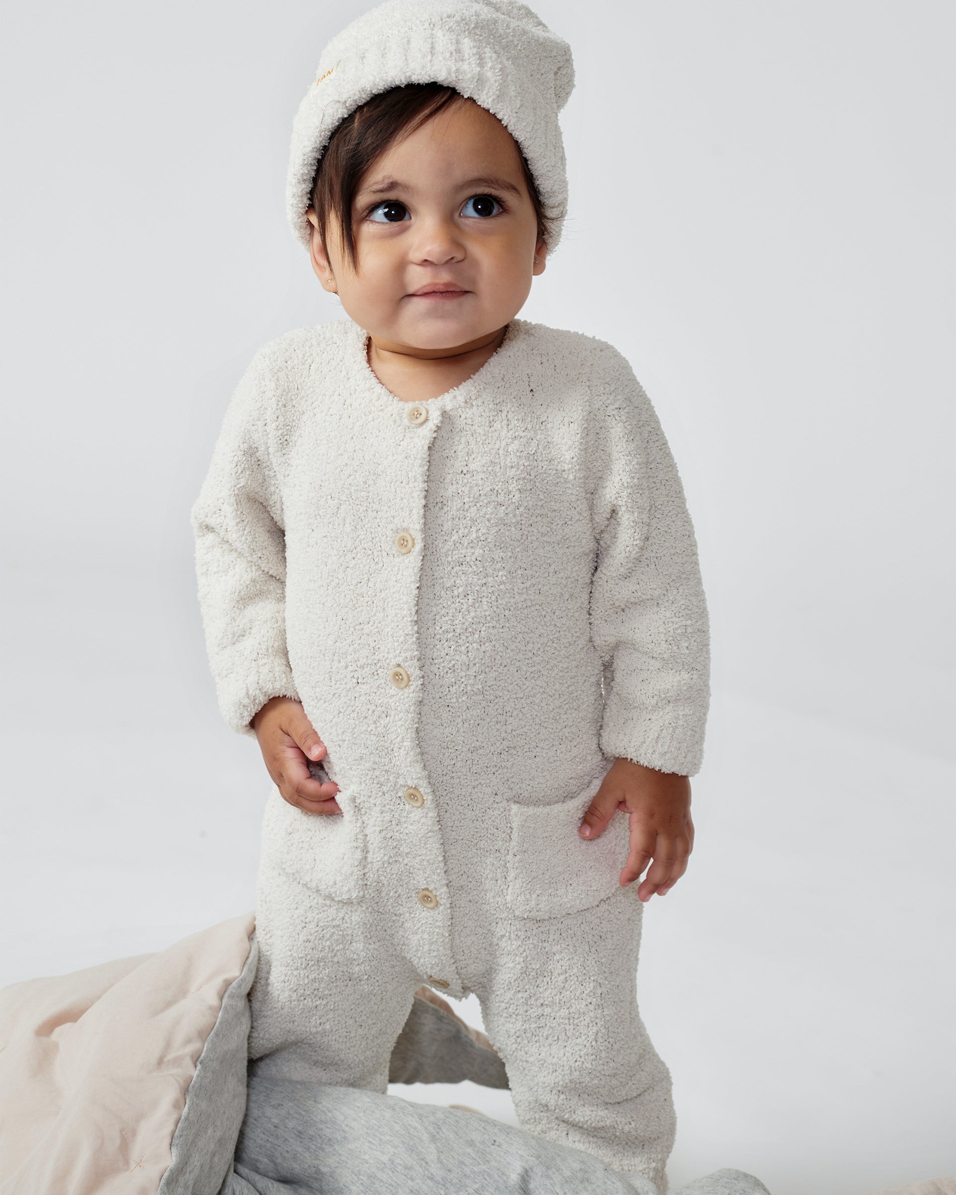 7 A.M. Enfant Fuzzy Long Sleve Romper - Ecru - Twinkle Twinkle Little One