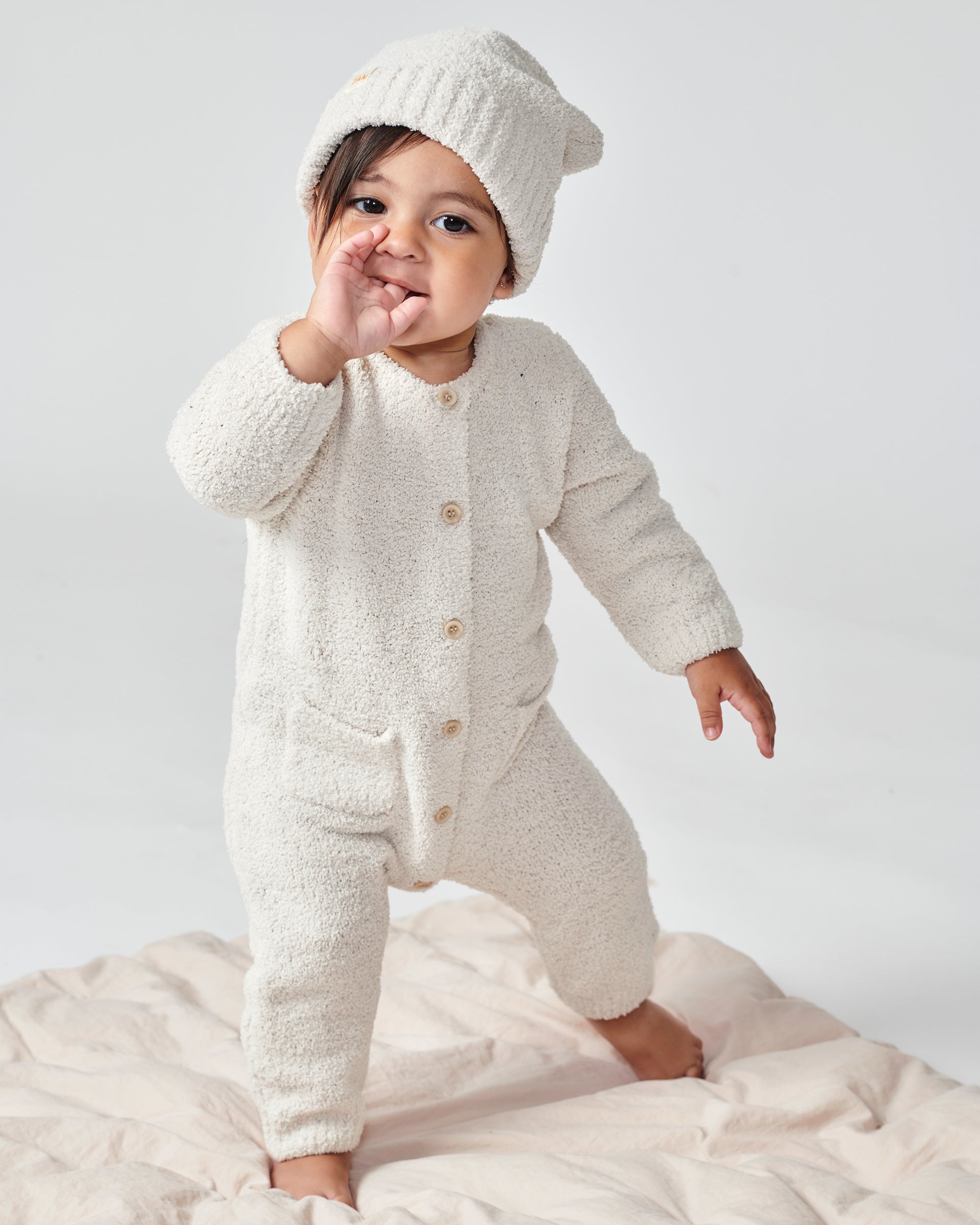 7 A.M. Enfant Fuzzy Long Sleve Romper - Ecru - Twinkle Twinkle Little One
