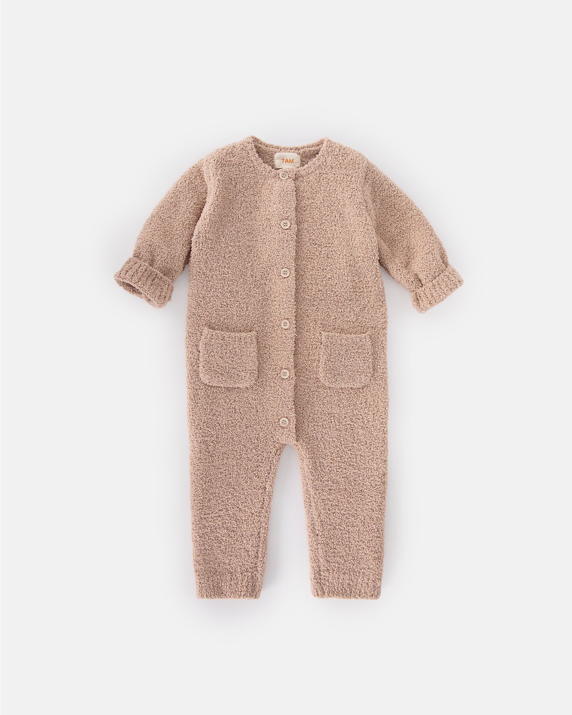 7 A.M. Enfant Fuzzy Long Sleve Romper - Pecan - Twinkle Twinkle Little One