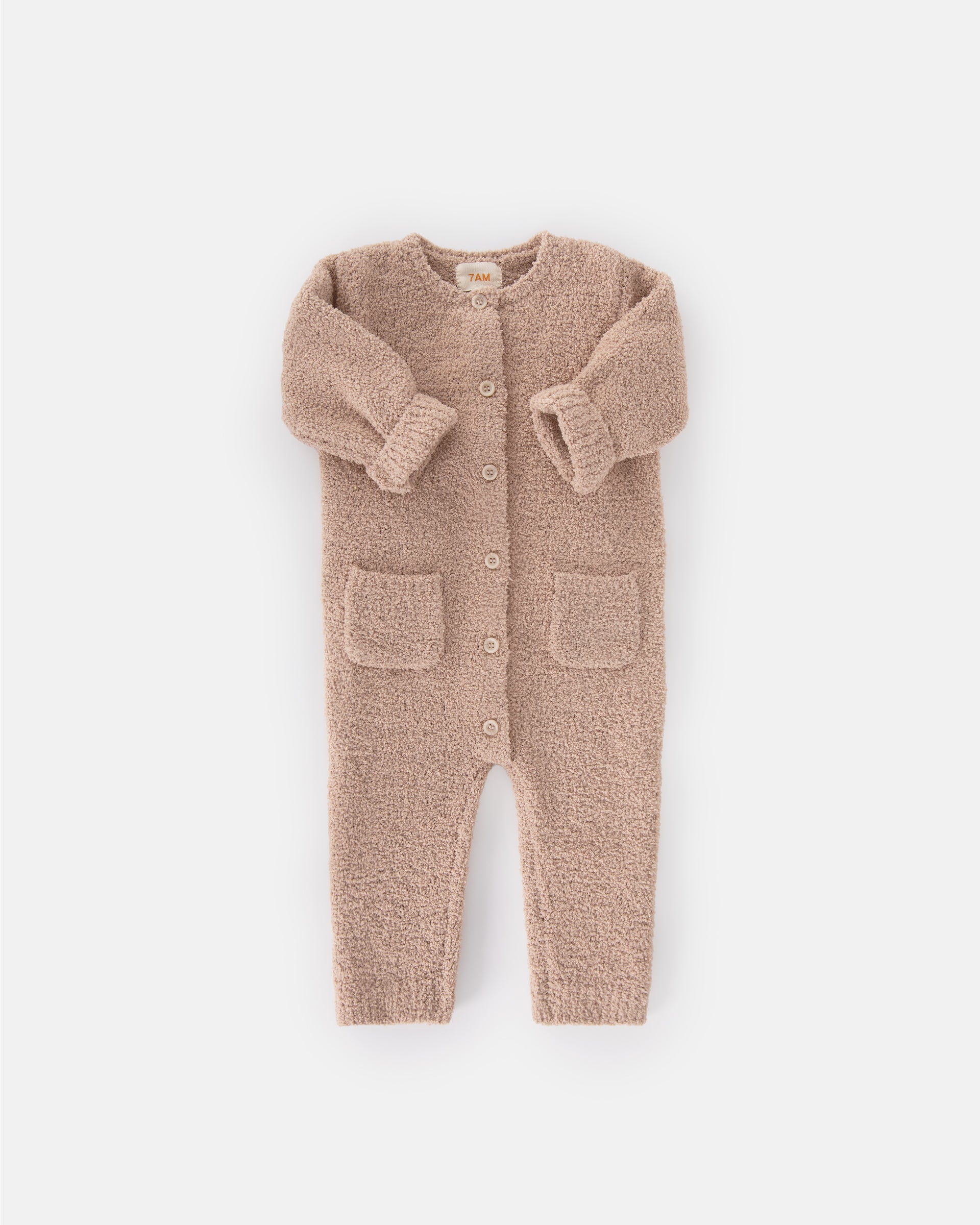 7 A.M. Enfant Fuzzy Long Sleve Romper - Pecan - Twinkle Twinkle Little One