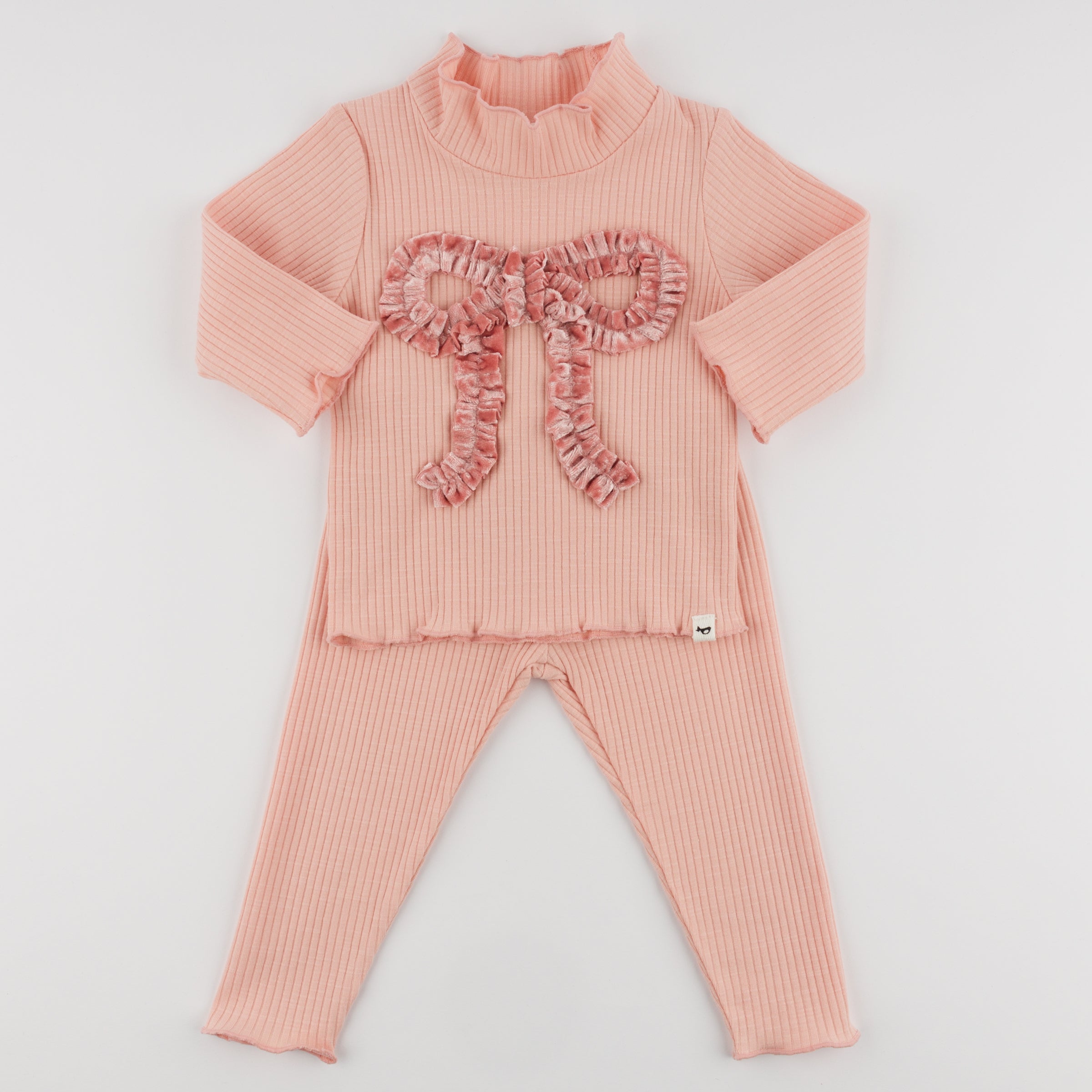 Velvet Ruffle Bow Mock Neck Set - Pink - Twinkle Twinkle Little One