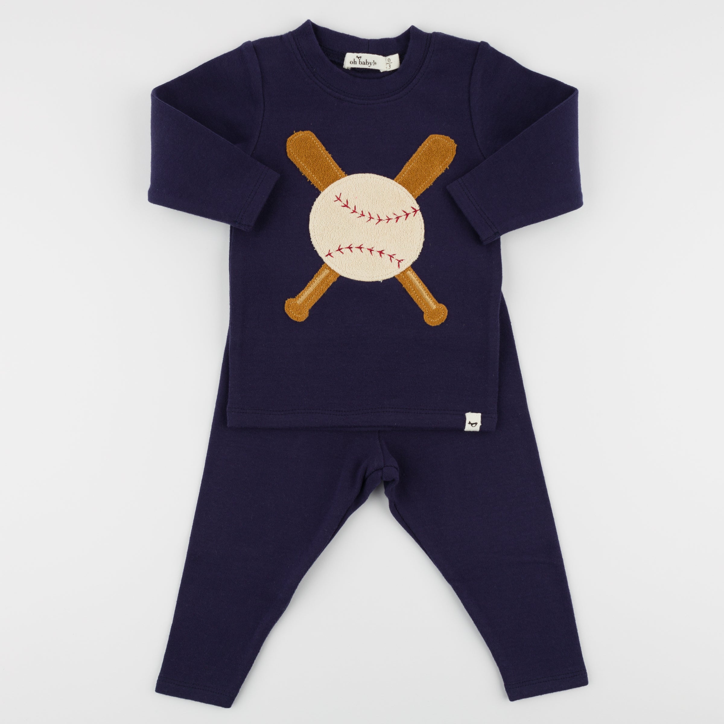 Two Piece Set - Vintage Baseball Applique - Navy - Twinkle Twinkle Little One