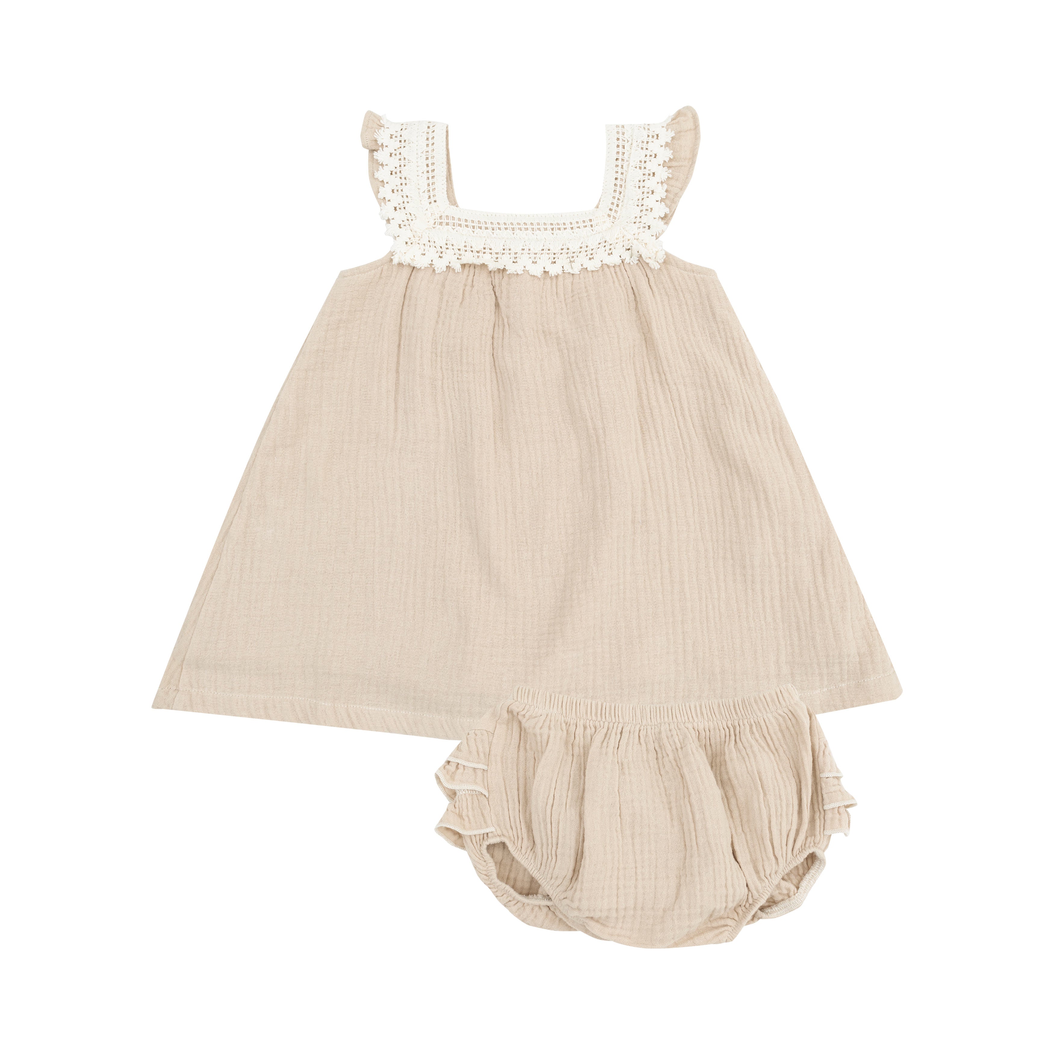 Solid Muslin Oxford Tan Sundress & Diaper Cover - Twinkle Twinkle Little One