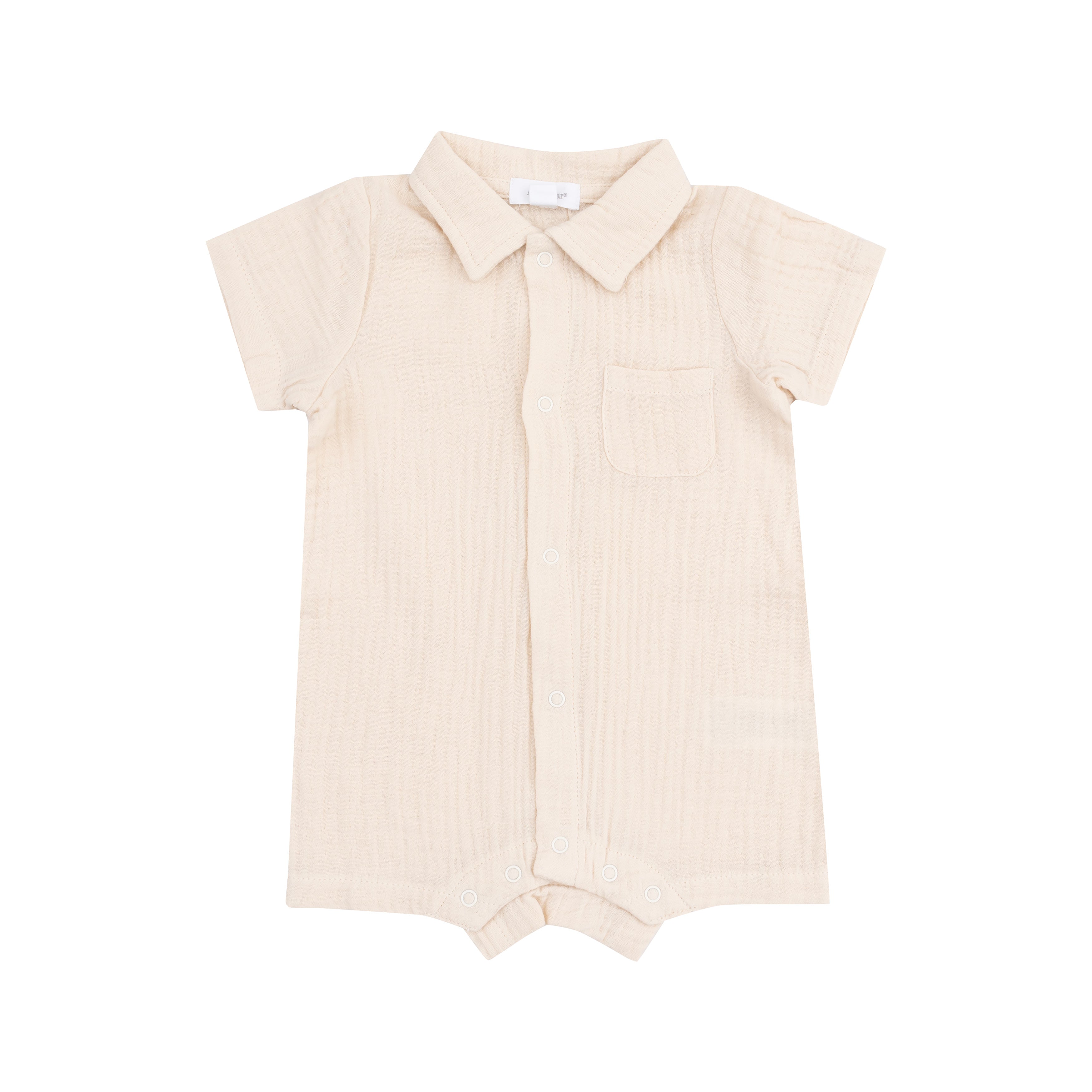 Solid Muslin White Swan Button Down Polo Romper - Twinkle Twinkle Little One
