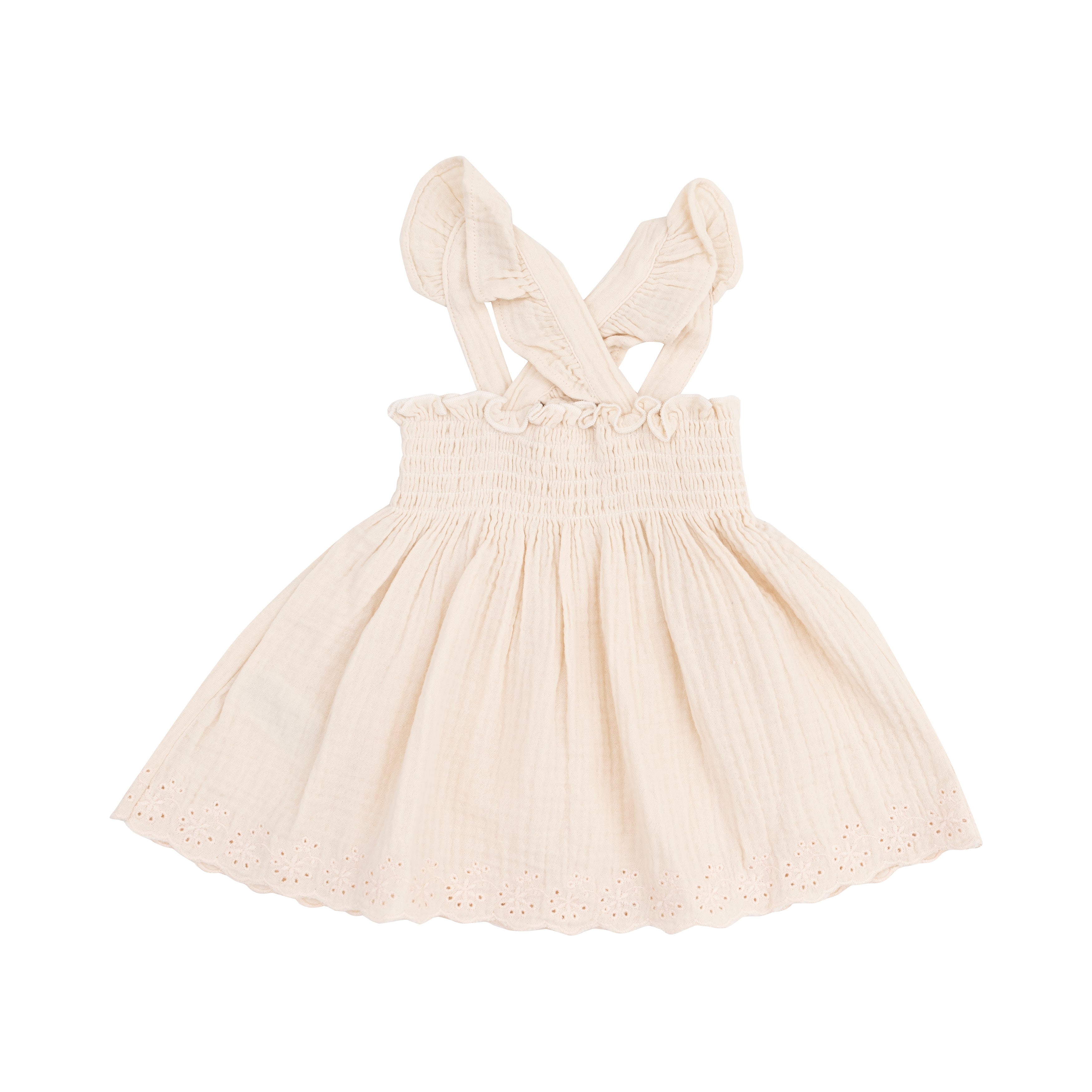 Solid Muslin White Swan Ruffle Strap Smocked Top & Diaper Cover - Twinkle Twinkle Little One