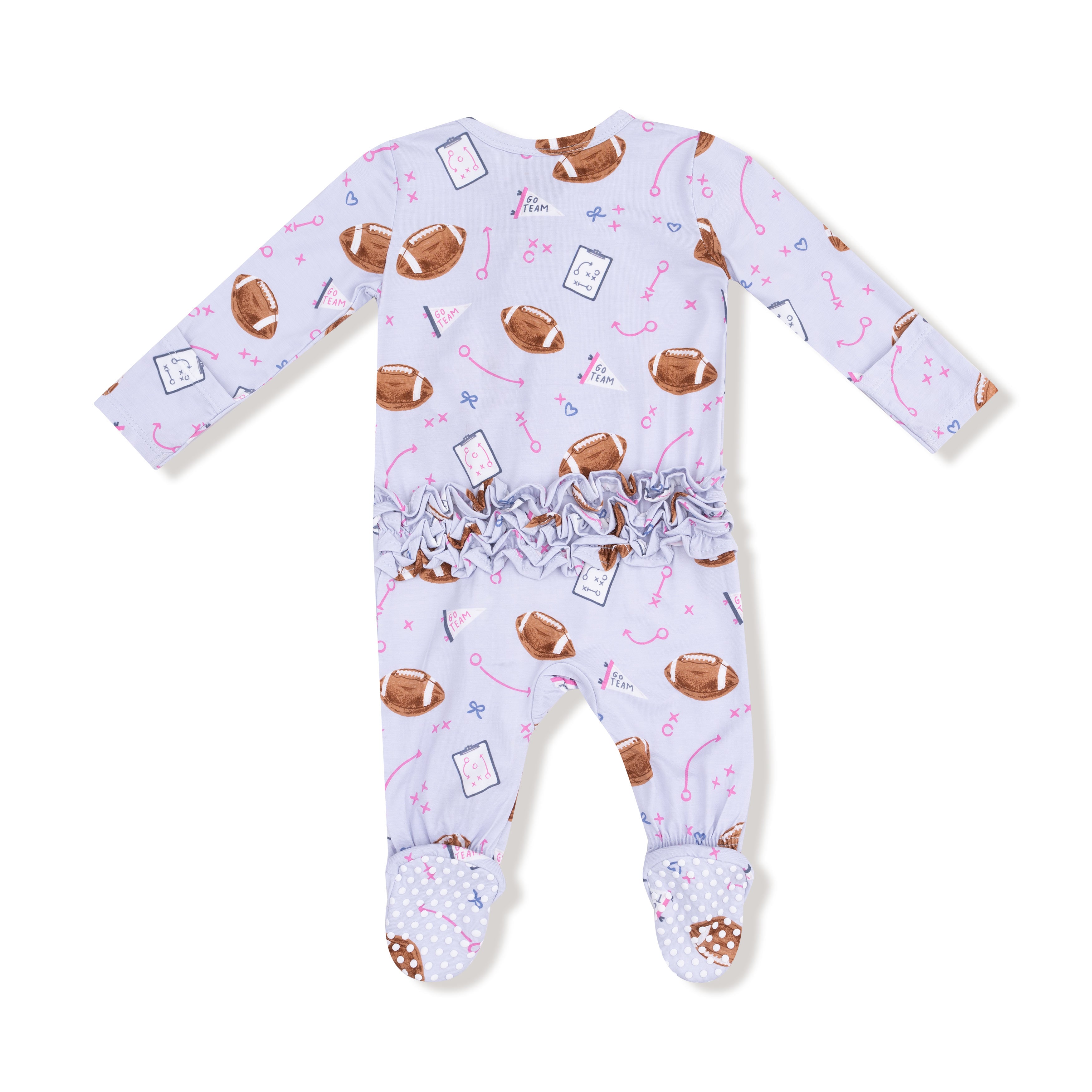 Touchdown Time Lavender 2 Way Ruffle Back Zipper Footie - Twinkle Twinkle Little One