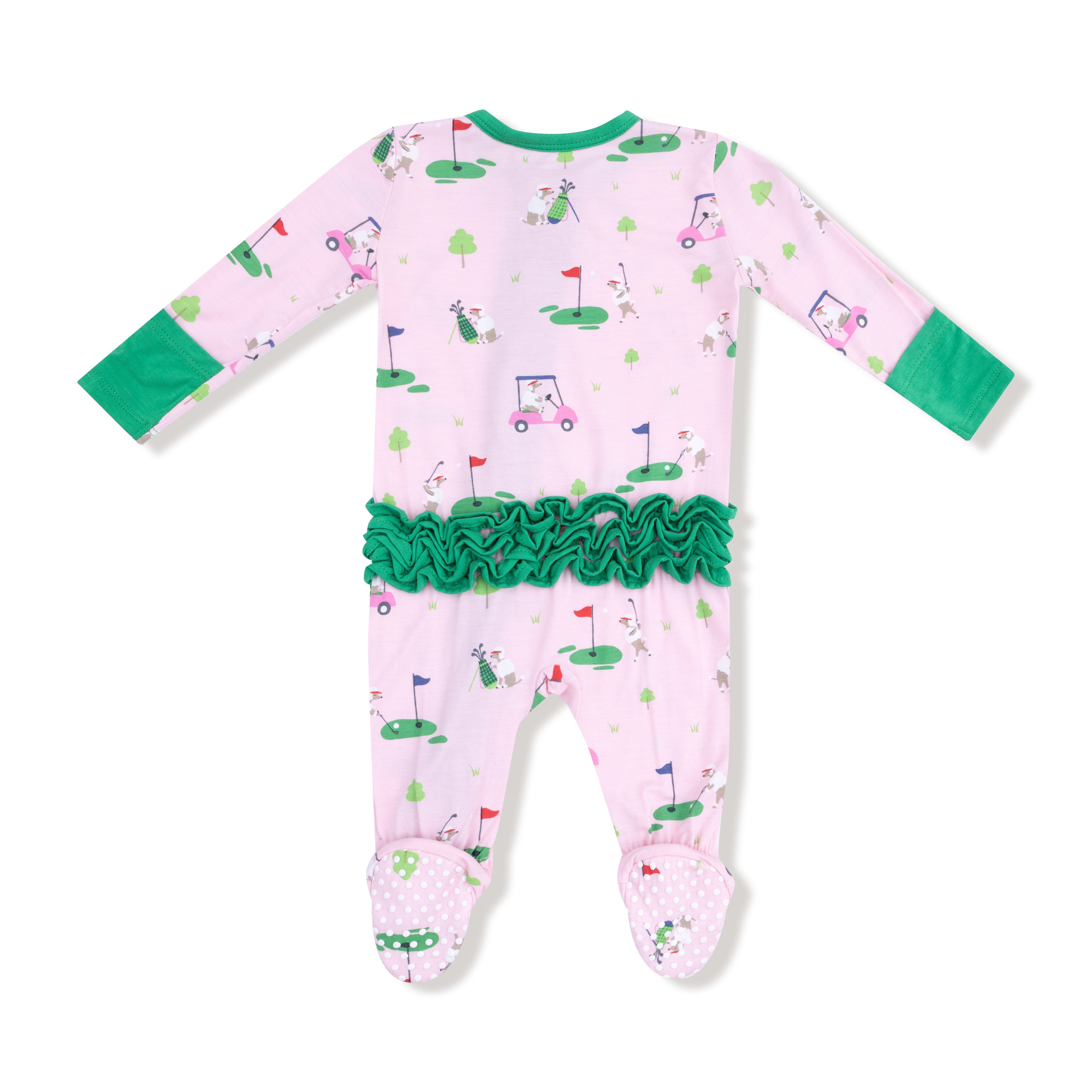 Dog Gone Golf Pink 2 Way Ruffle Back Zipper Footie - Twinkle Twinkle Little One