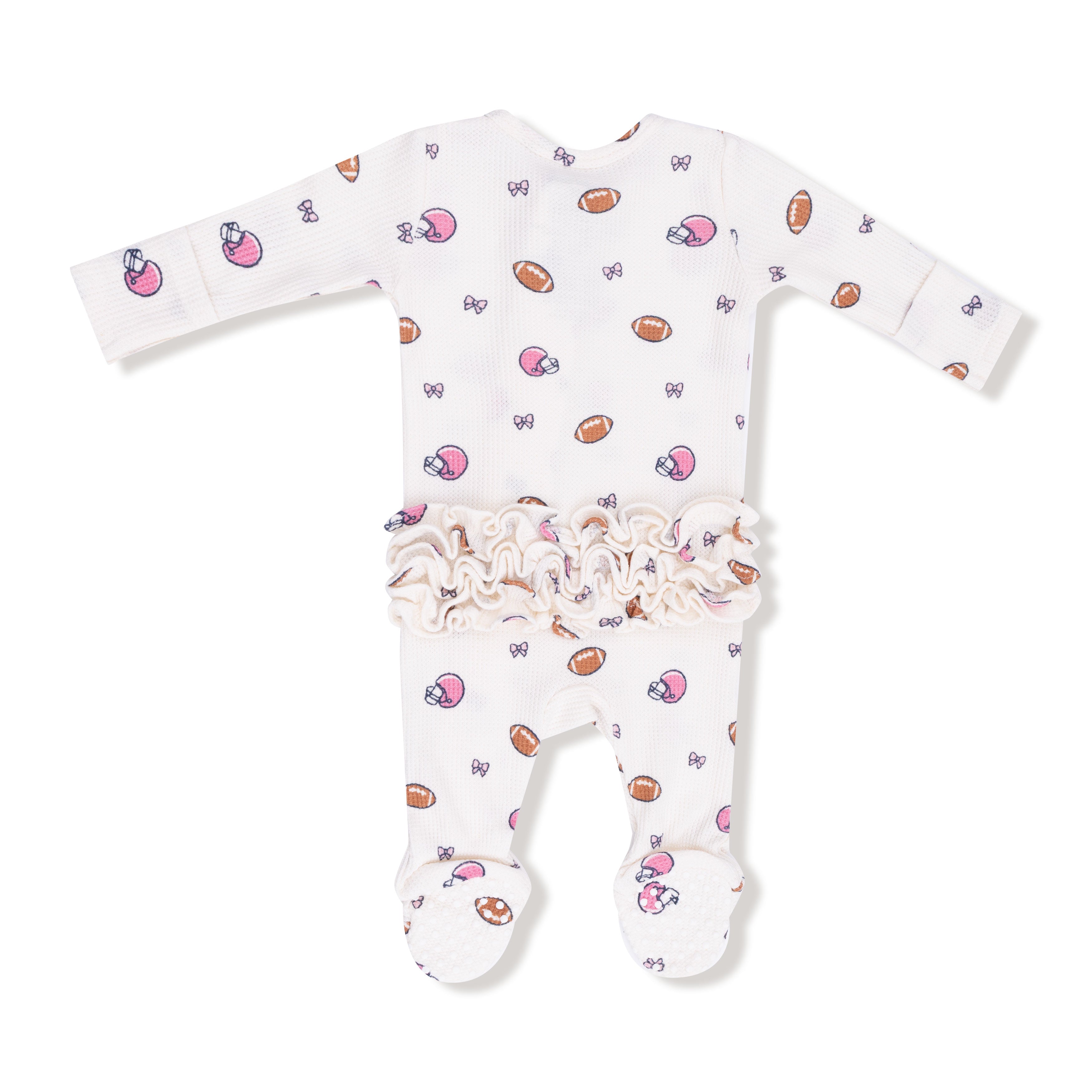 Footballs and Bows 2 Way Ruffle Back Zipper Footie - Twinkle Twinkle Little One