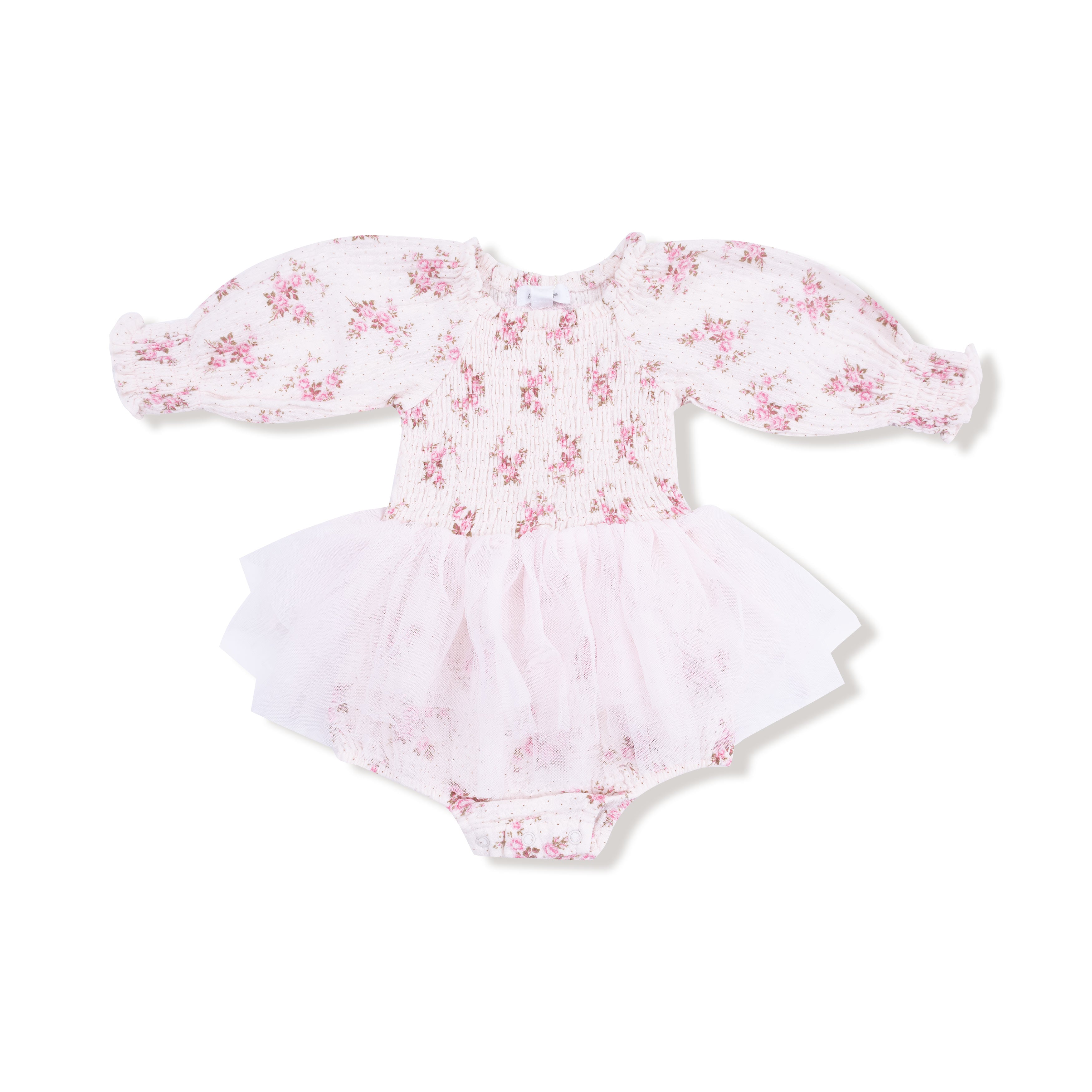 Belle Rosette Dot Long Sleeve Smocked Bubble with Tutu - Twinkle Twinkle Little One