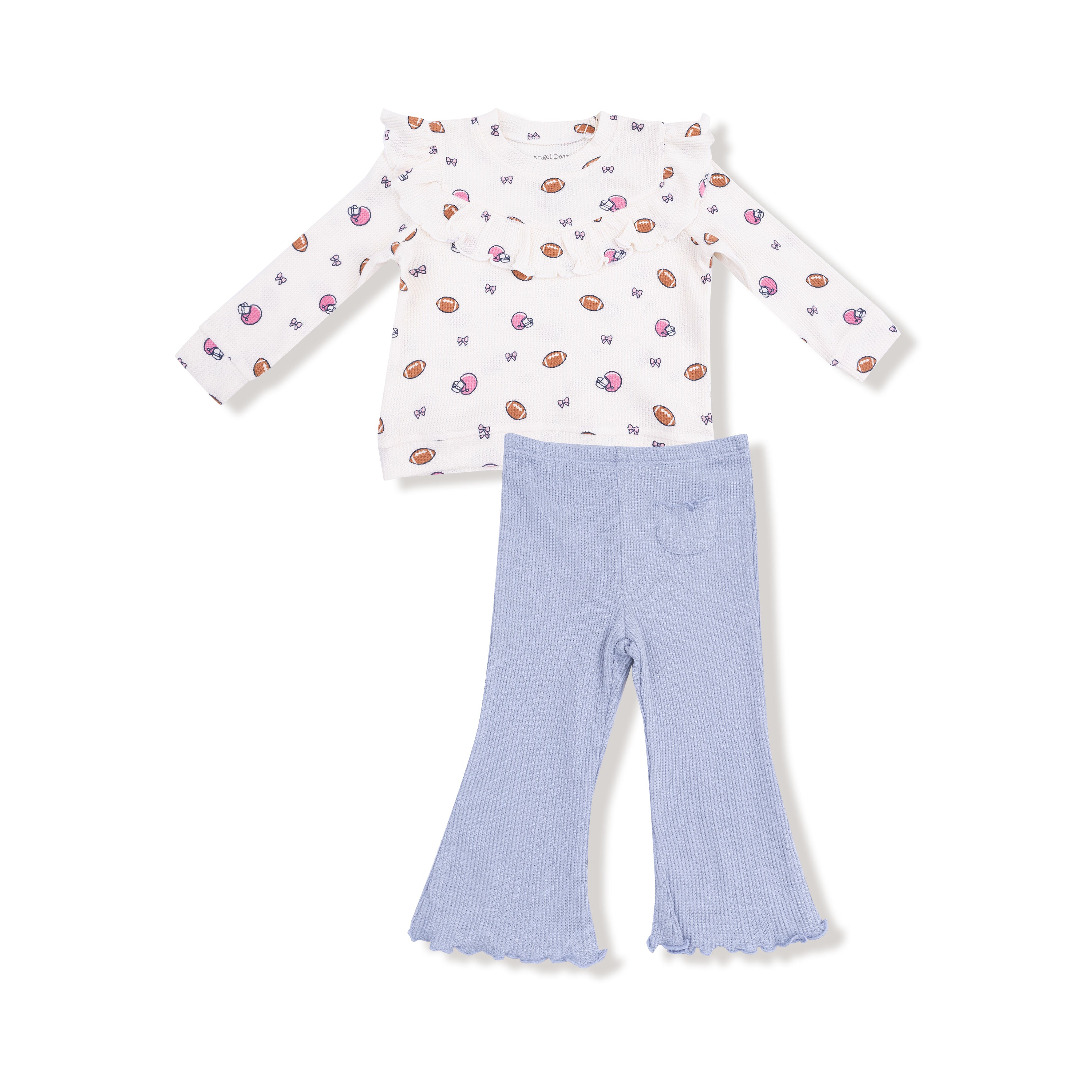 Footballs and Bows Ruffle Waffle Top and Waffle Flare Pant - Twinkle Twinkle Little One
