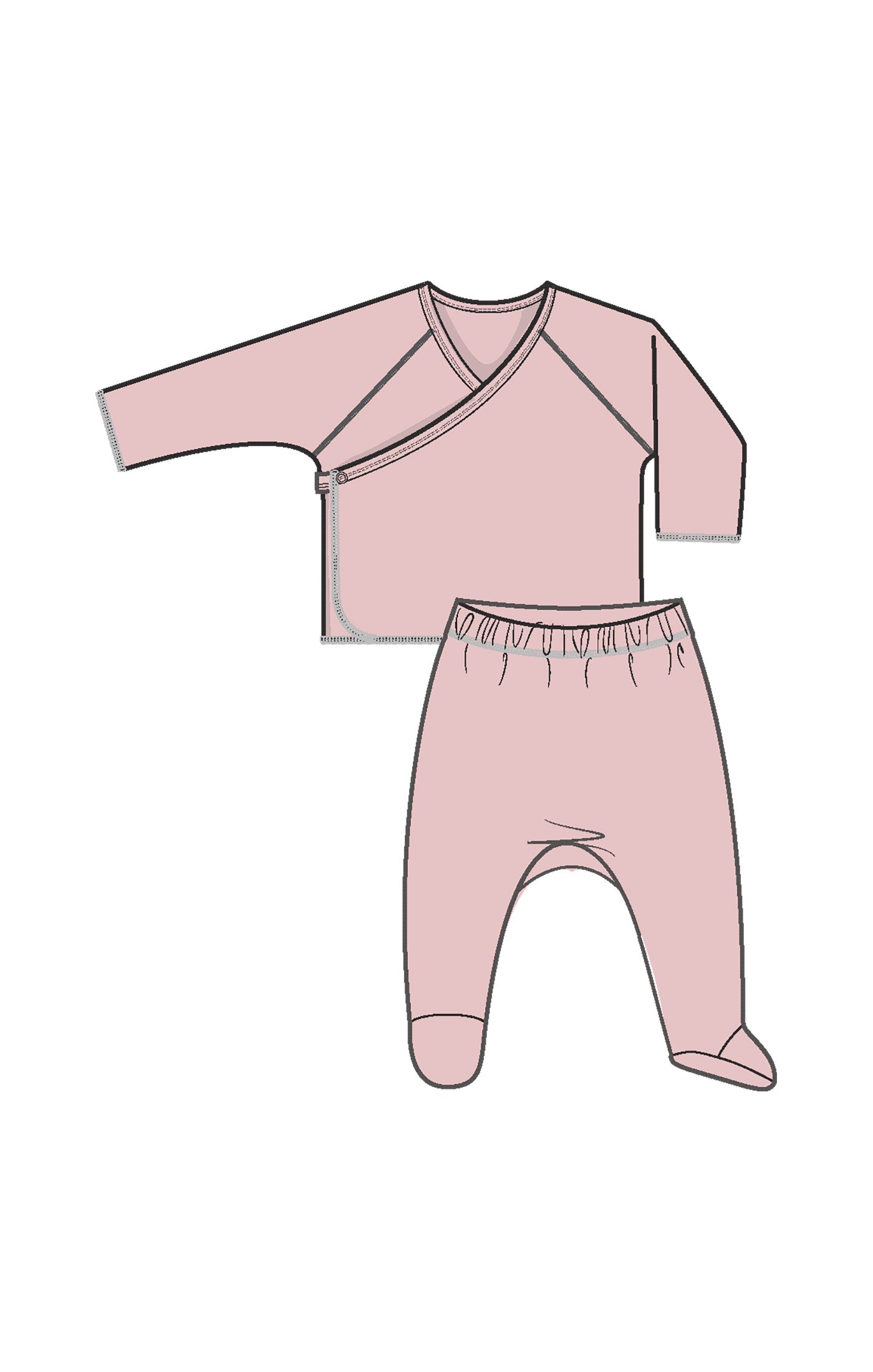 Veiled Pink 2 Piece Long Sleeve Kimono Footed Pant - Twinkle Twinkle Little One