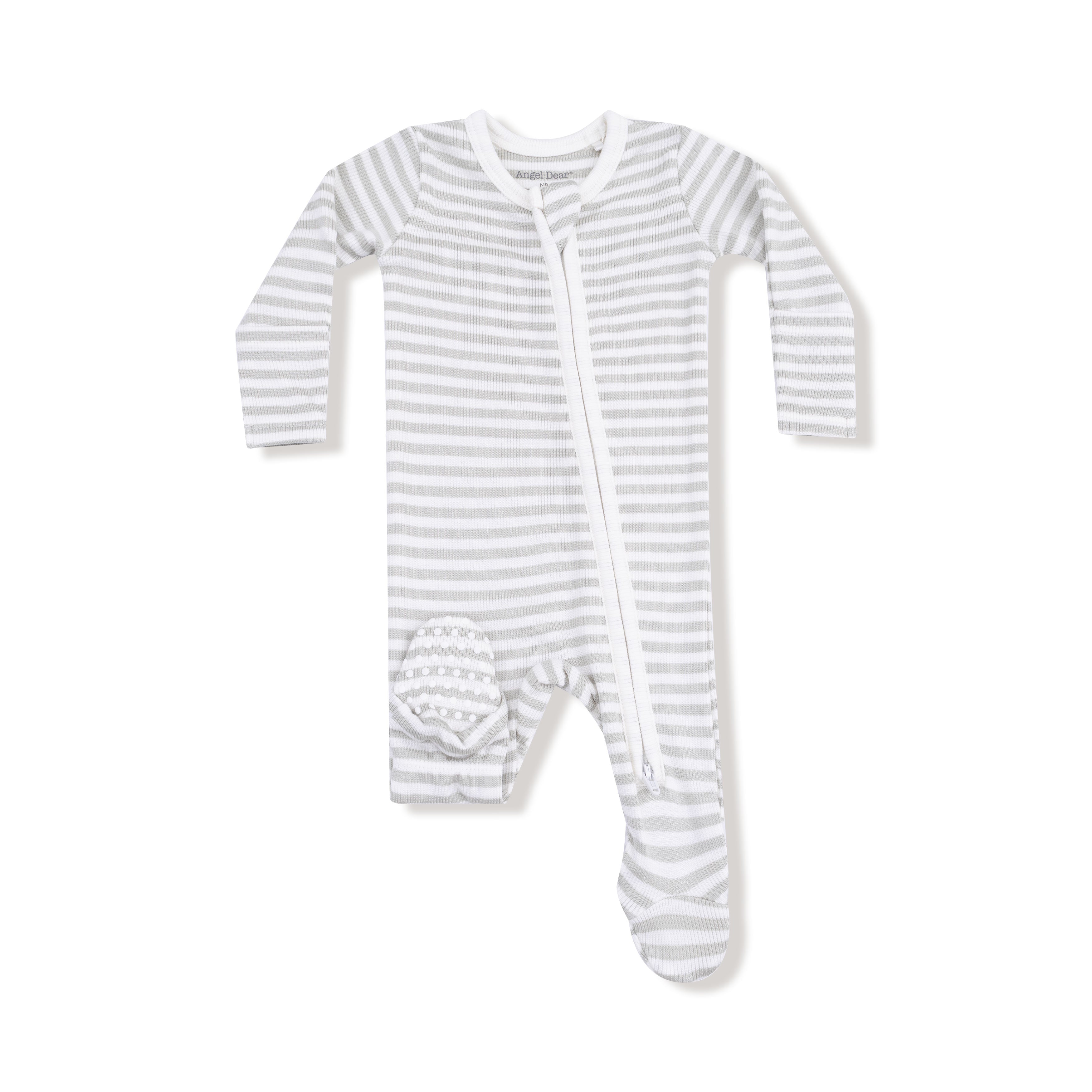 Stripe Mineral Grey & White 2 Way Zipper Footie - Twinkle Twinkle Little One