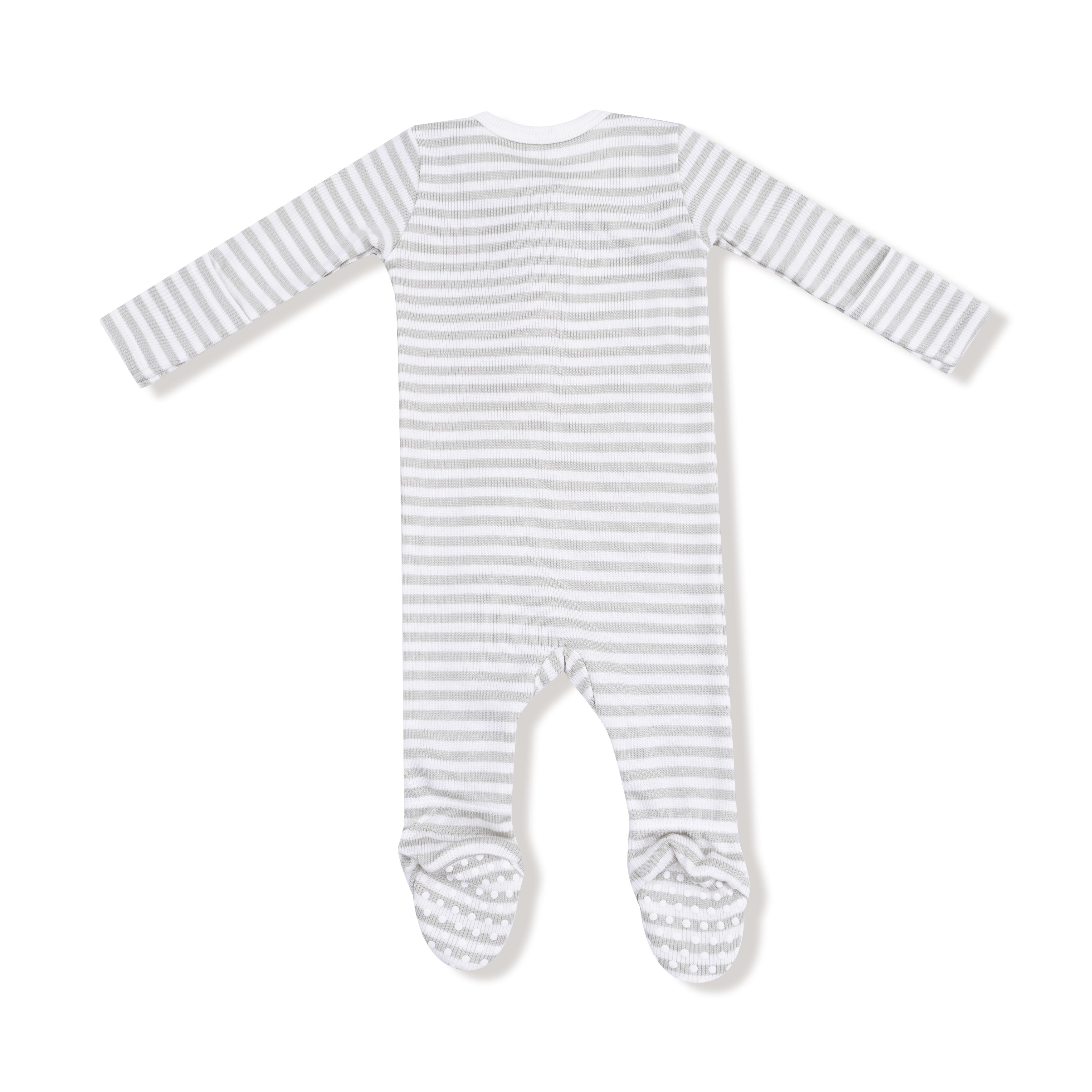 Stripe Mineral Grey & White 2 Way Zipper Footie - Twinkle Twinkle Little One