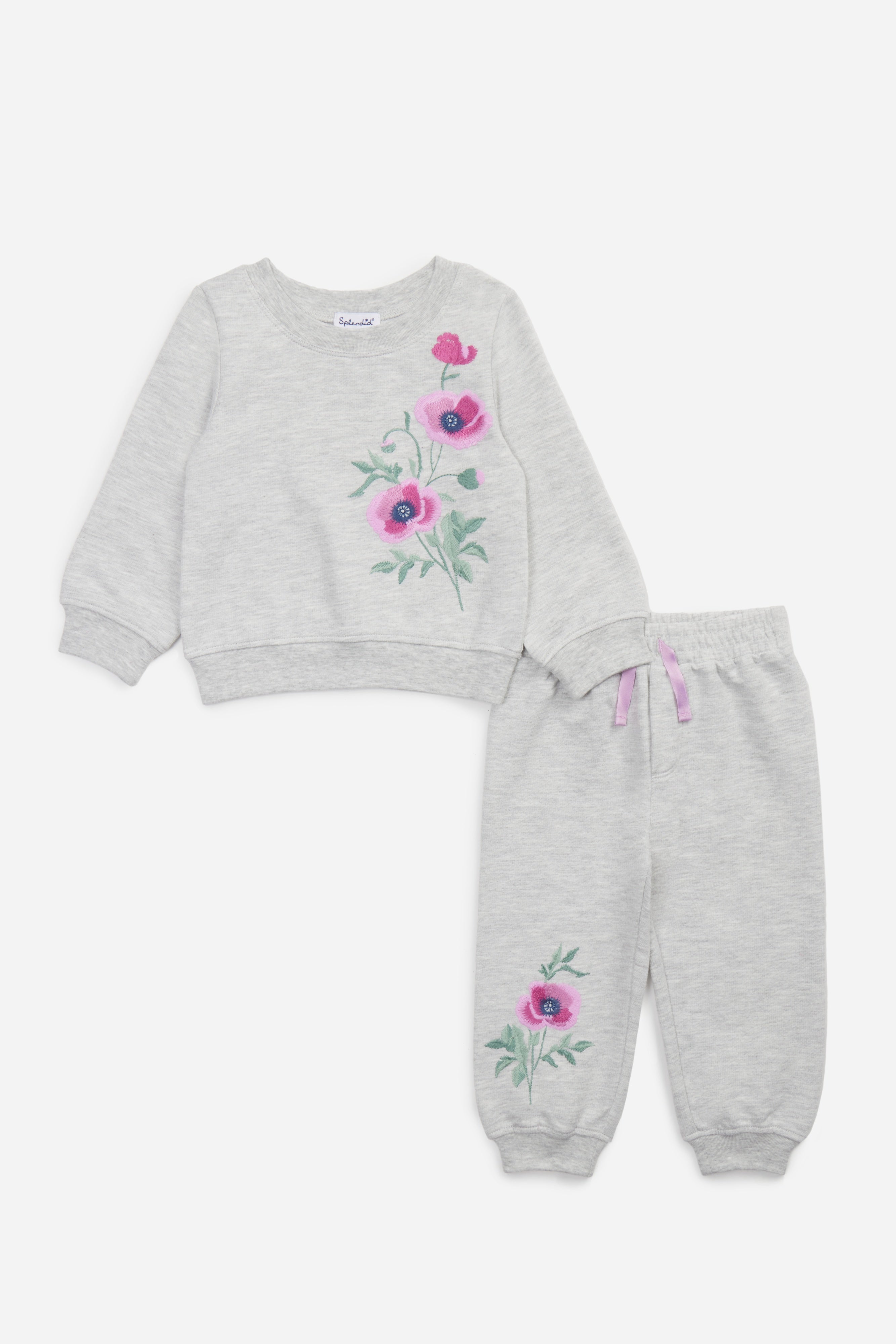 Infant Girl Sage Flower Sweatshirt Set