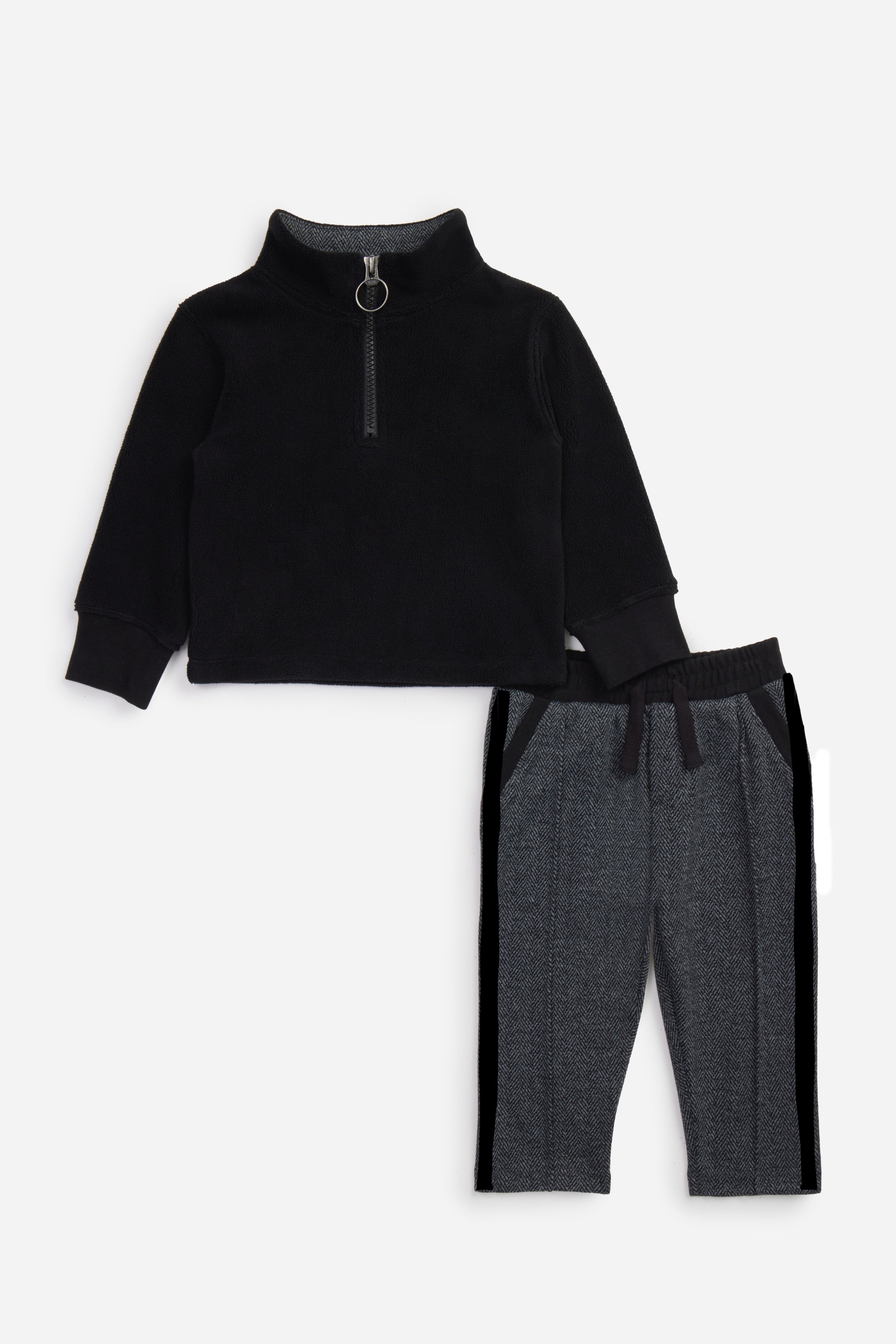 Toddler Boy Herringbone Quarter Zip Set - Twinkle Twinkle Little One