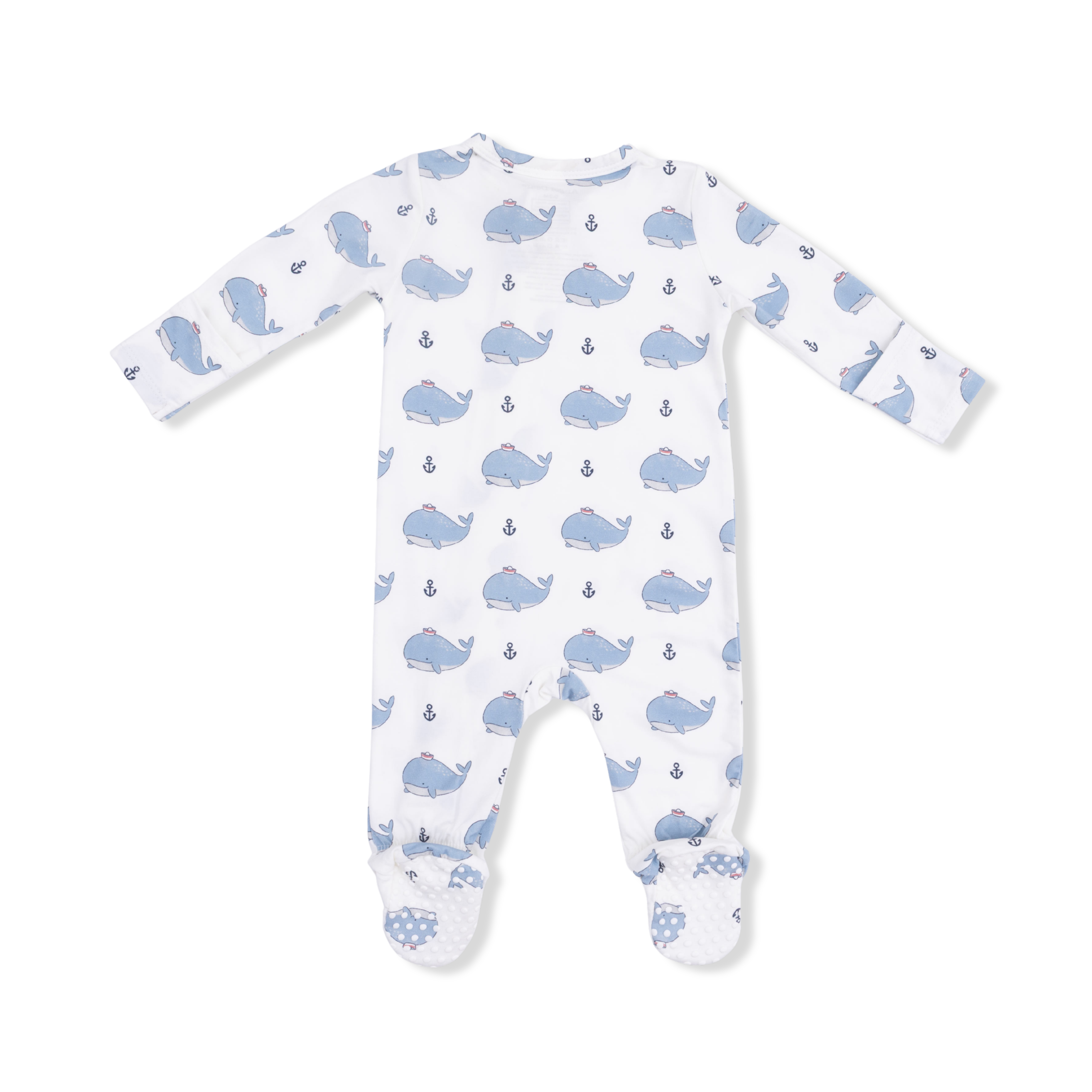 Bubbly Sailor Whales Blue 2 Way Zipper Footie