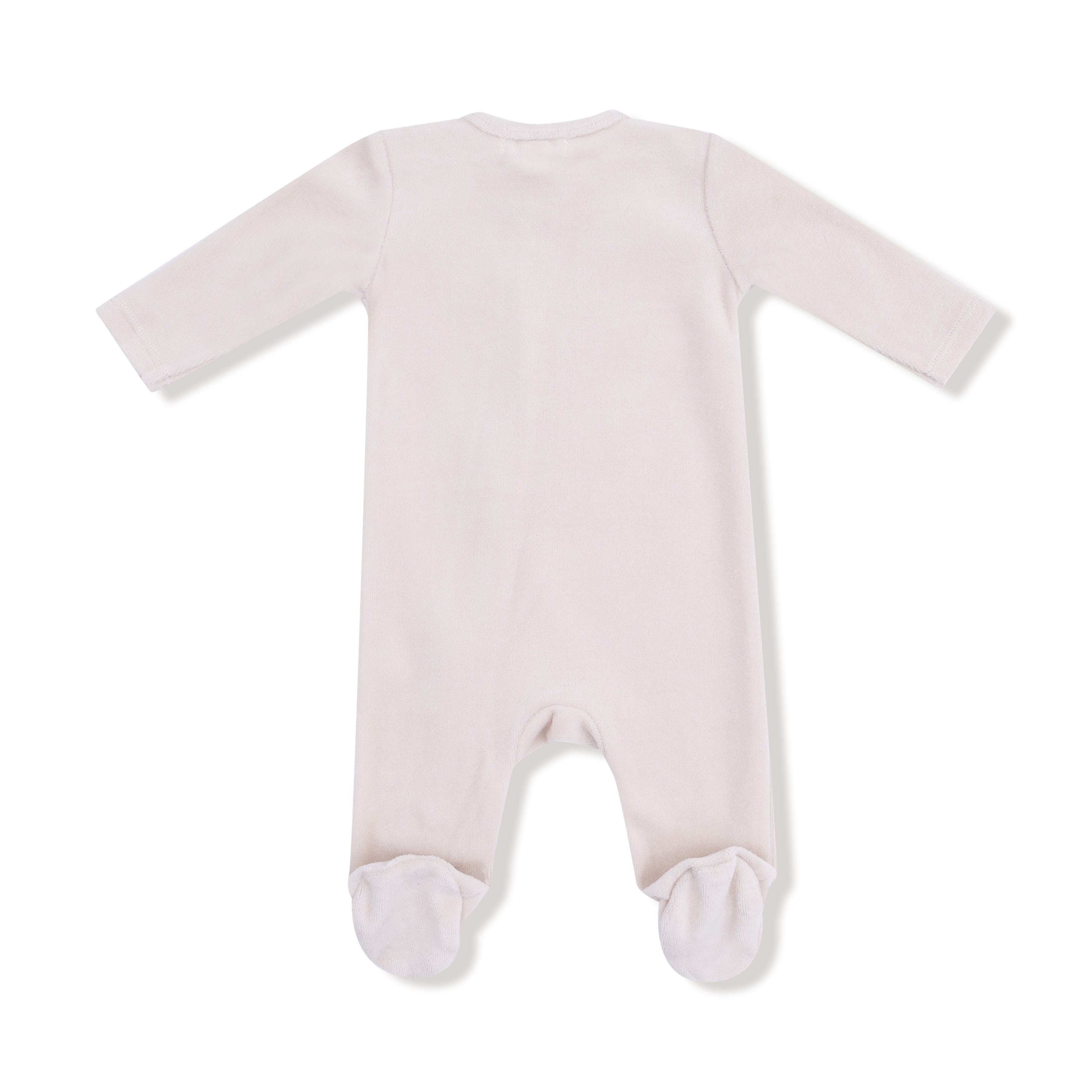 Velour Teddy Bear Oatmilk 2 Way Zipper Footie - Twinkle Twinkle Little One