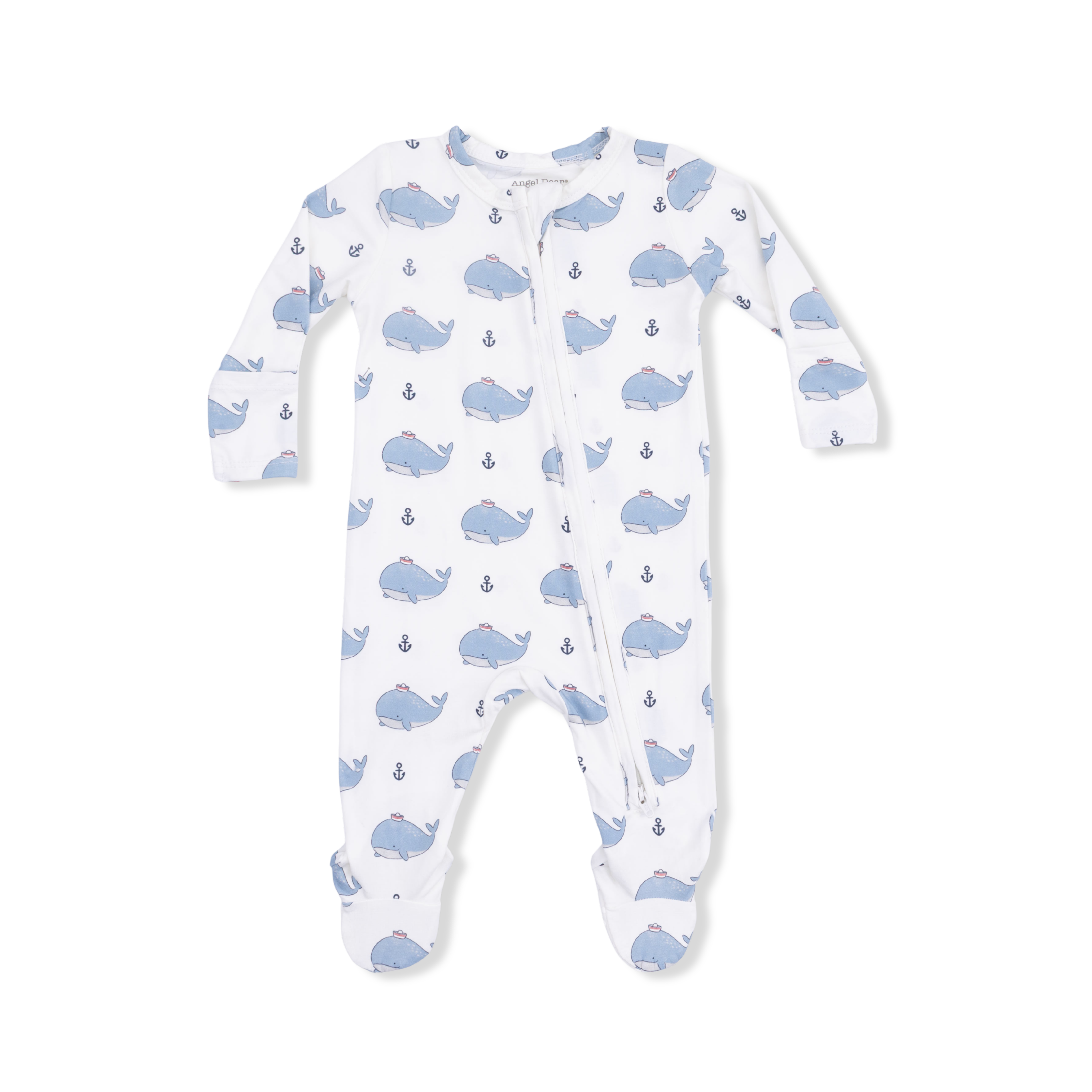 Bubbly Sailor Whales Blue 2 Way Zipper Footie