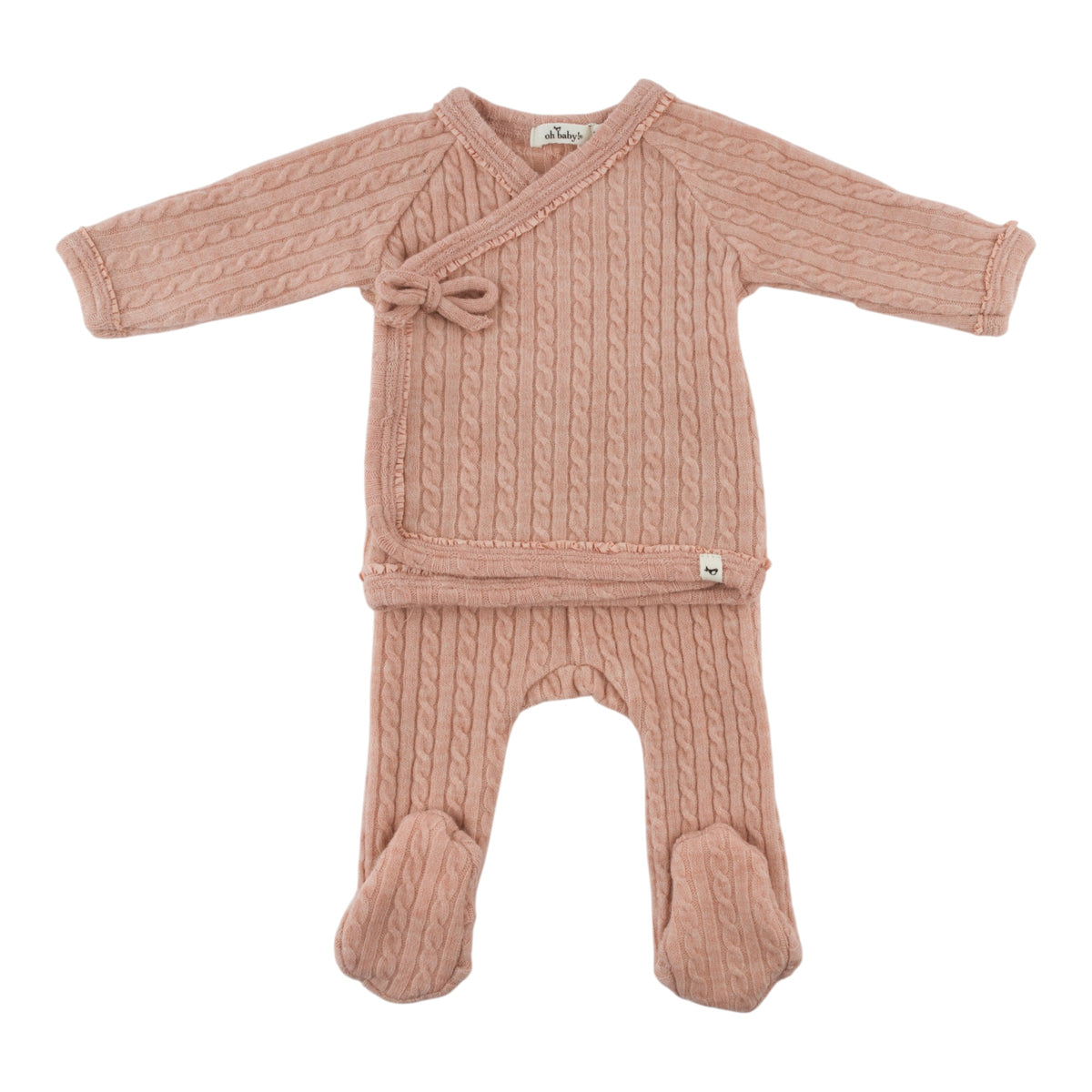 Cable Knit Kimono Set - Pale Pink