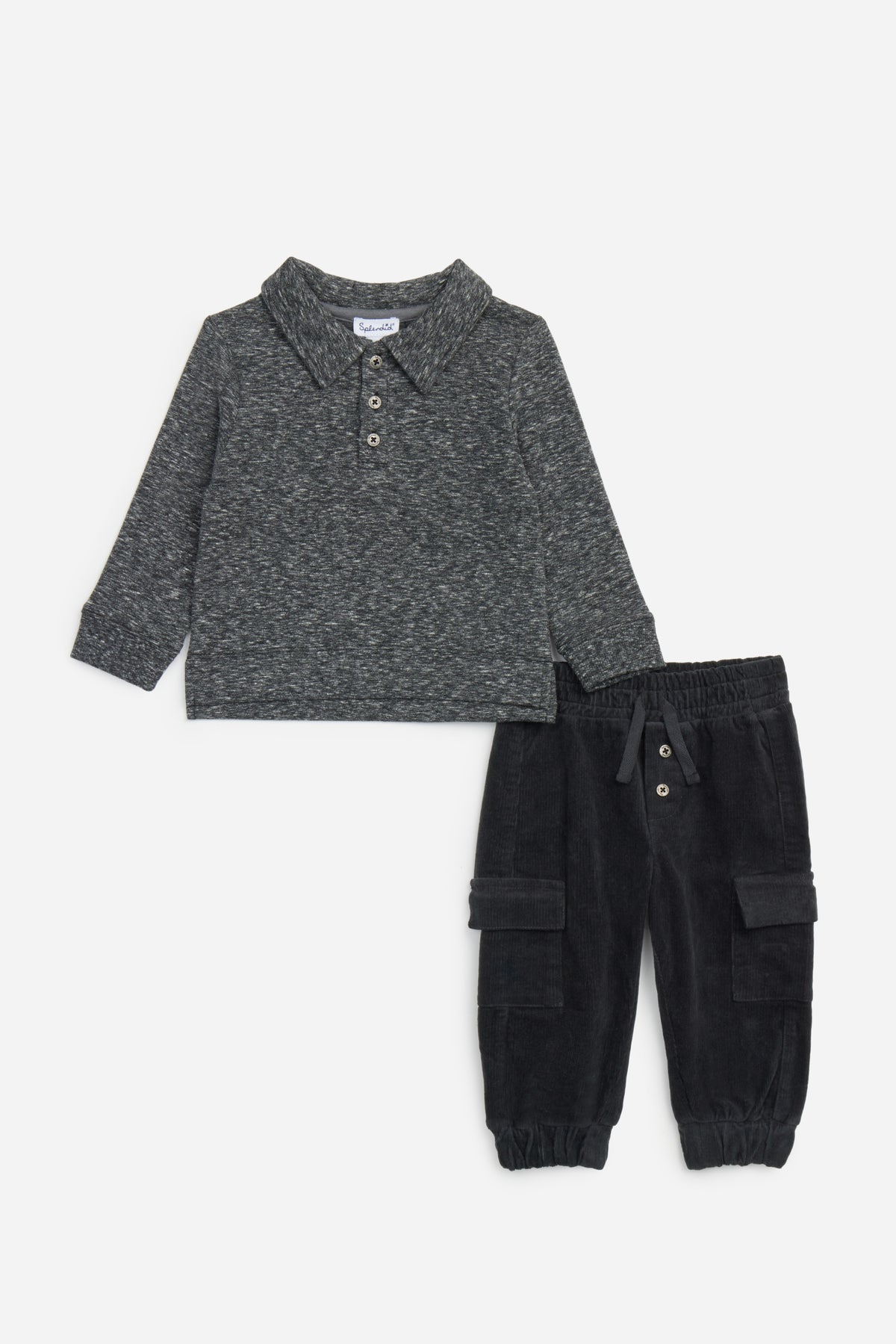 Infant Salt and Pepper Polo Set - Carbon Heather