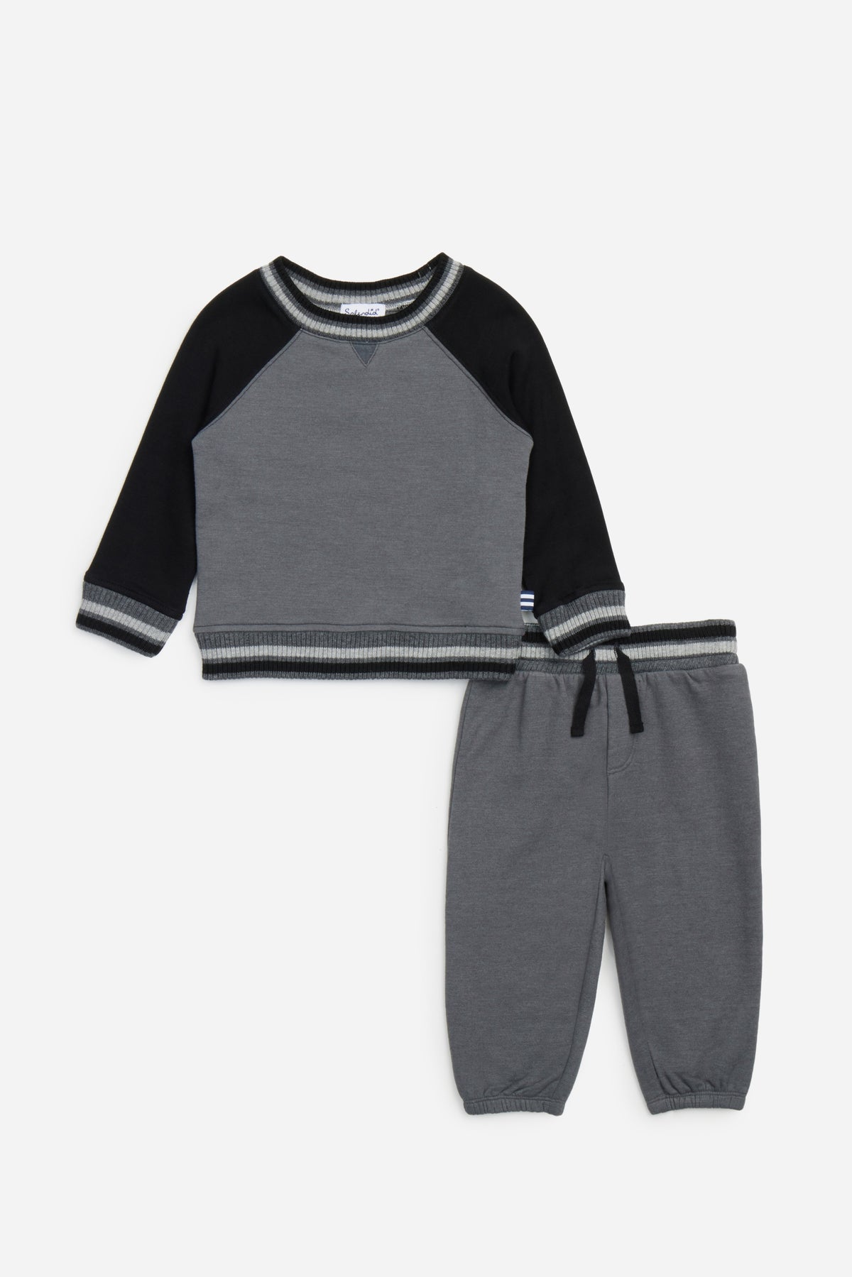 Infant Terry Two Tone Long Sleeve Set - Black Heather