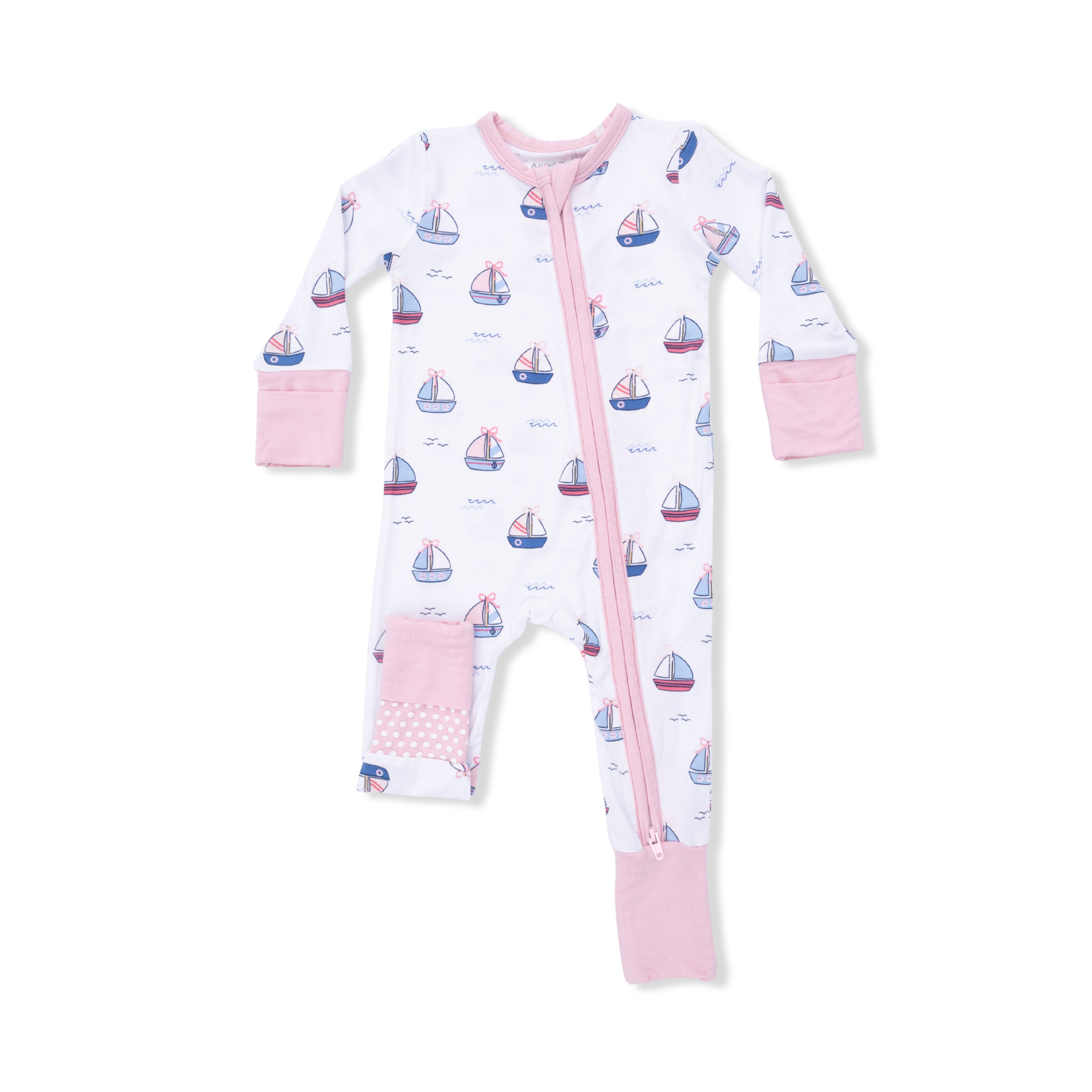 Bubbly Sailboats Pink 2 Way Zipper Convertible Romper