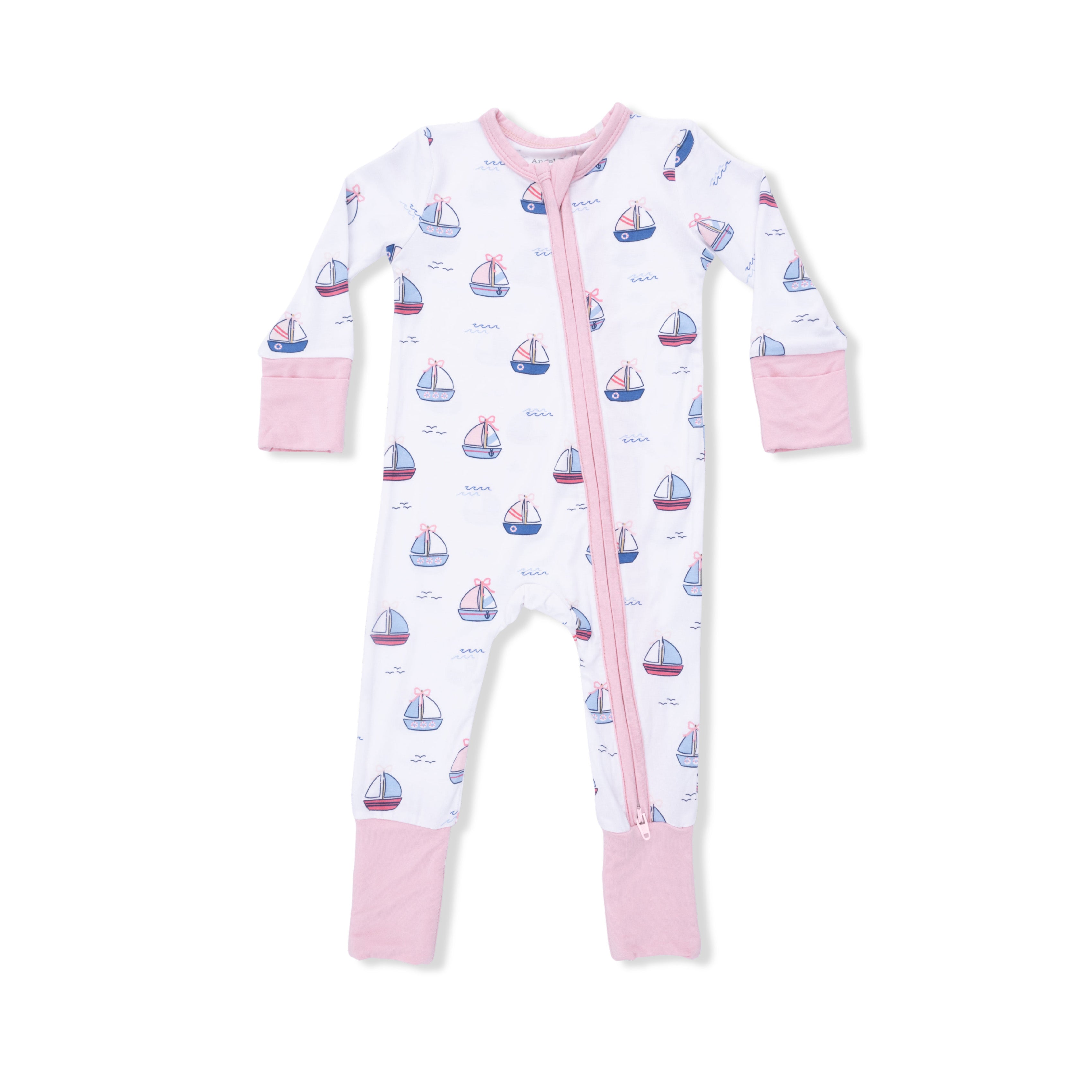 Bubbly Sailboats Pink 2 Way Zipper Convertible Romper