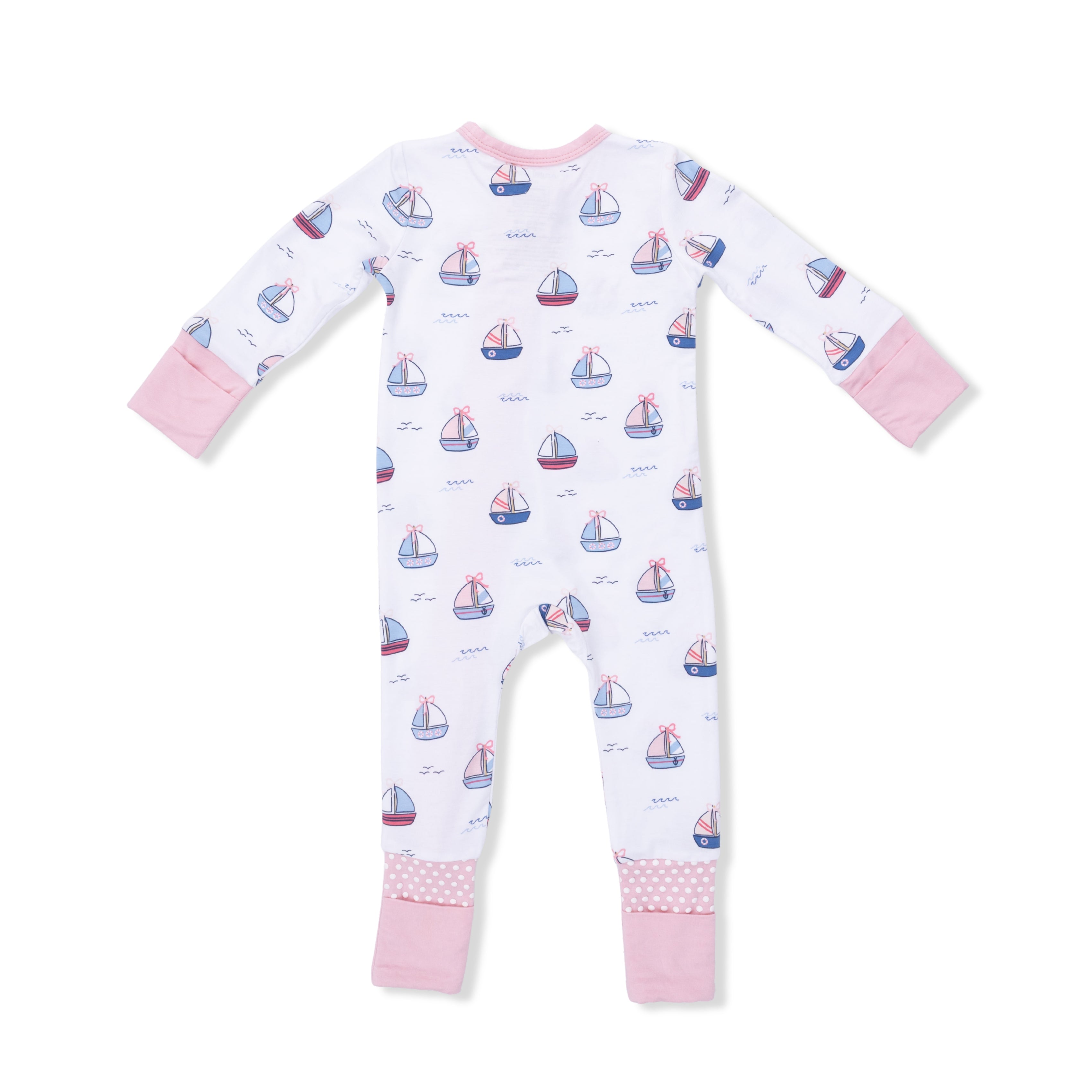 Bubbly Sailboats Pink 2 Way Zipper Convertible Romper