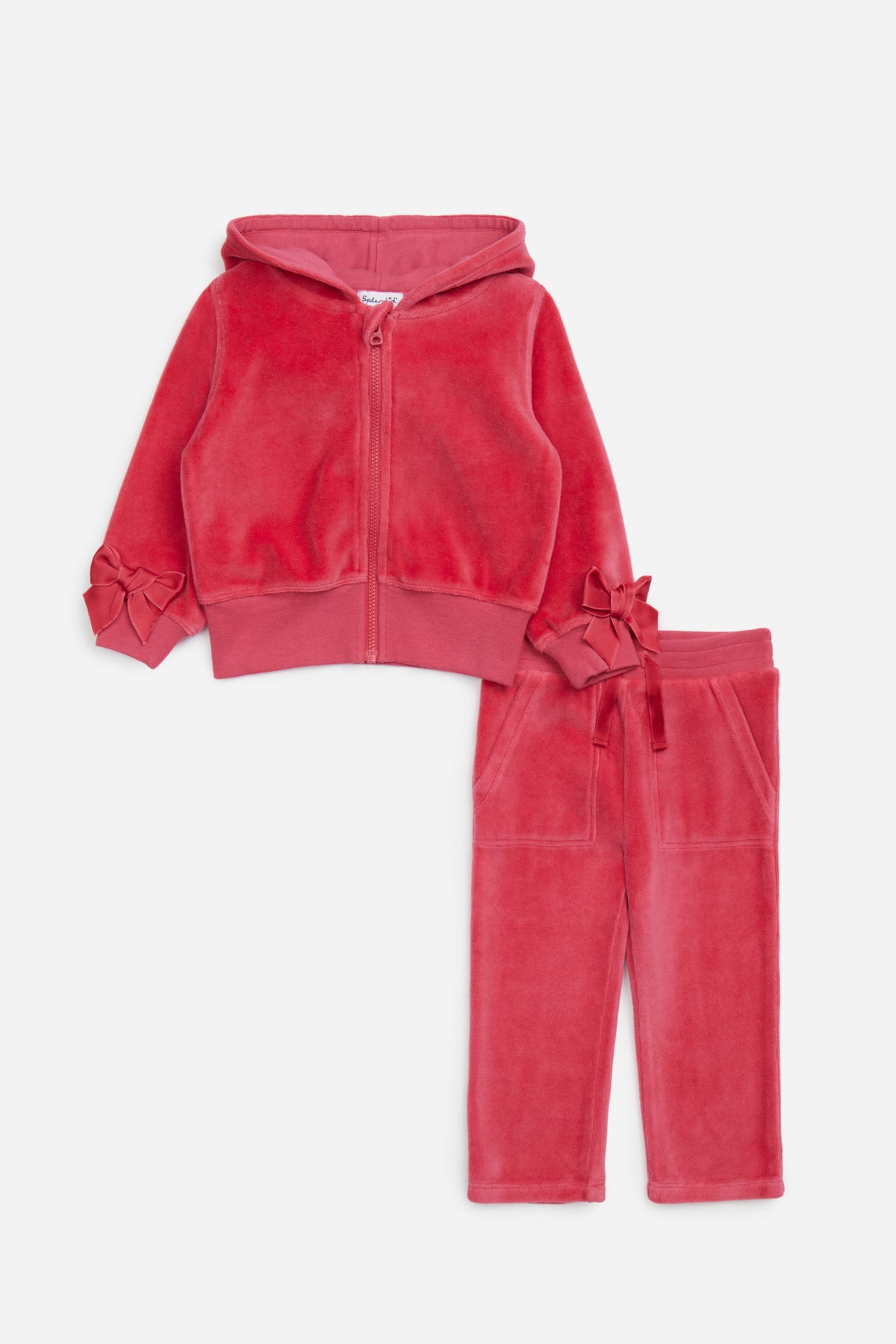 Infant Velvety Velour Zip-Up Set - Bright Pink