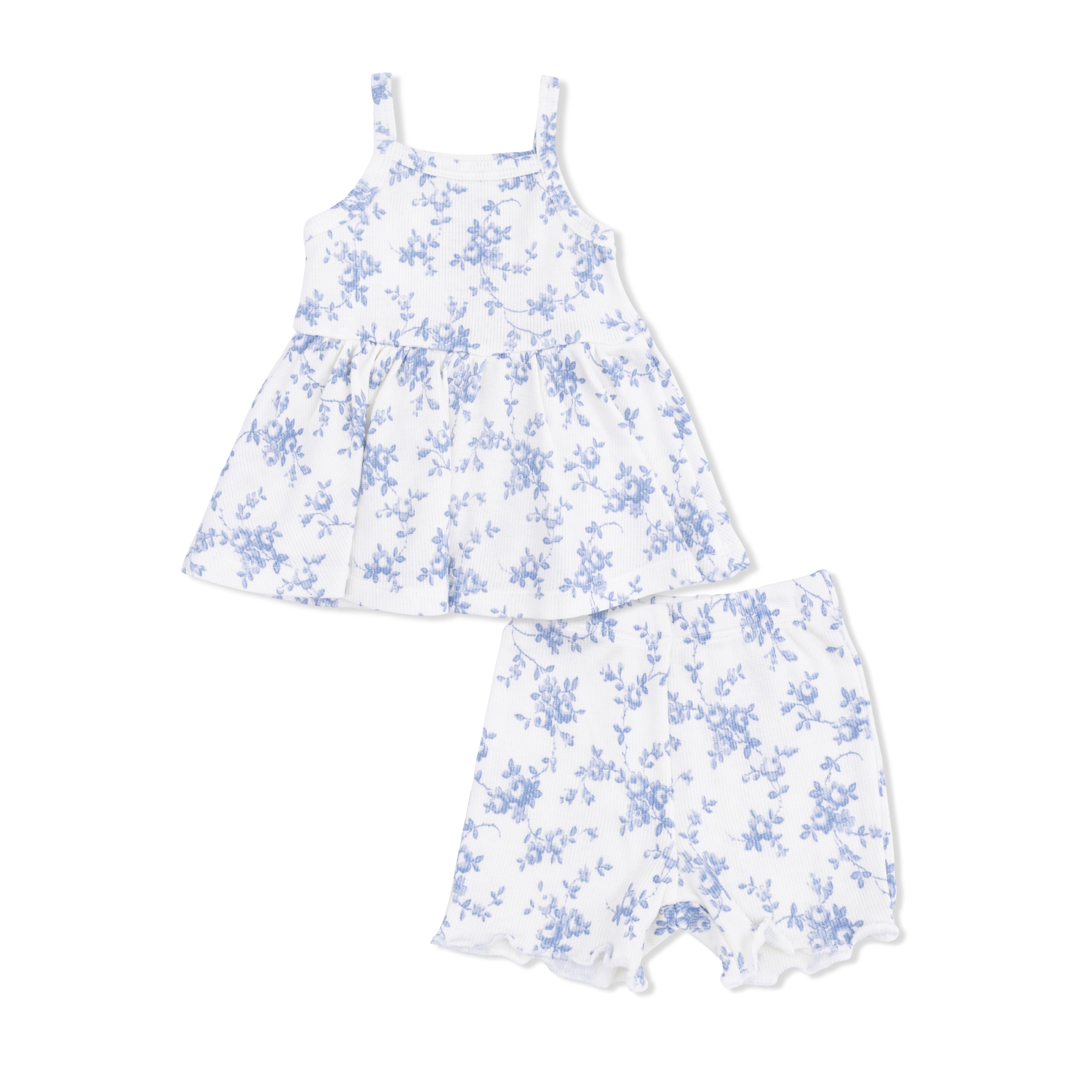 Baby Blue Vines Floral Peplum Tank & Bike Short
