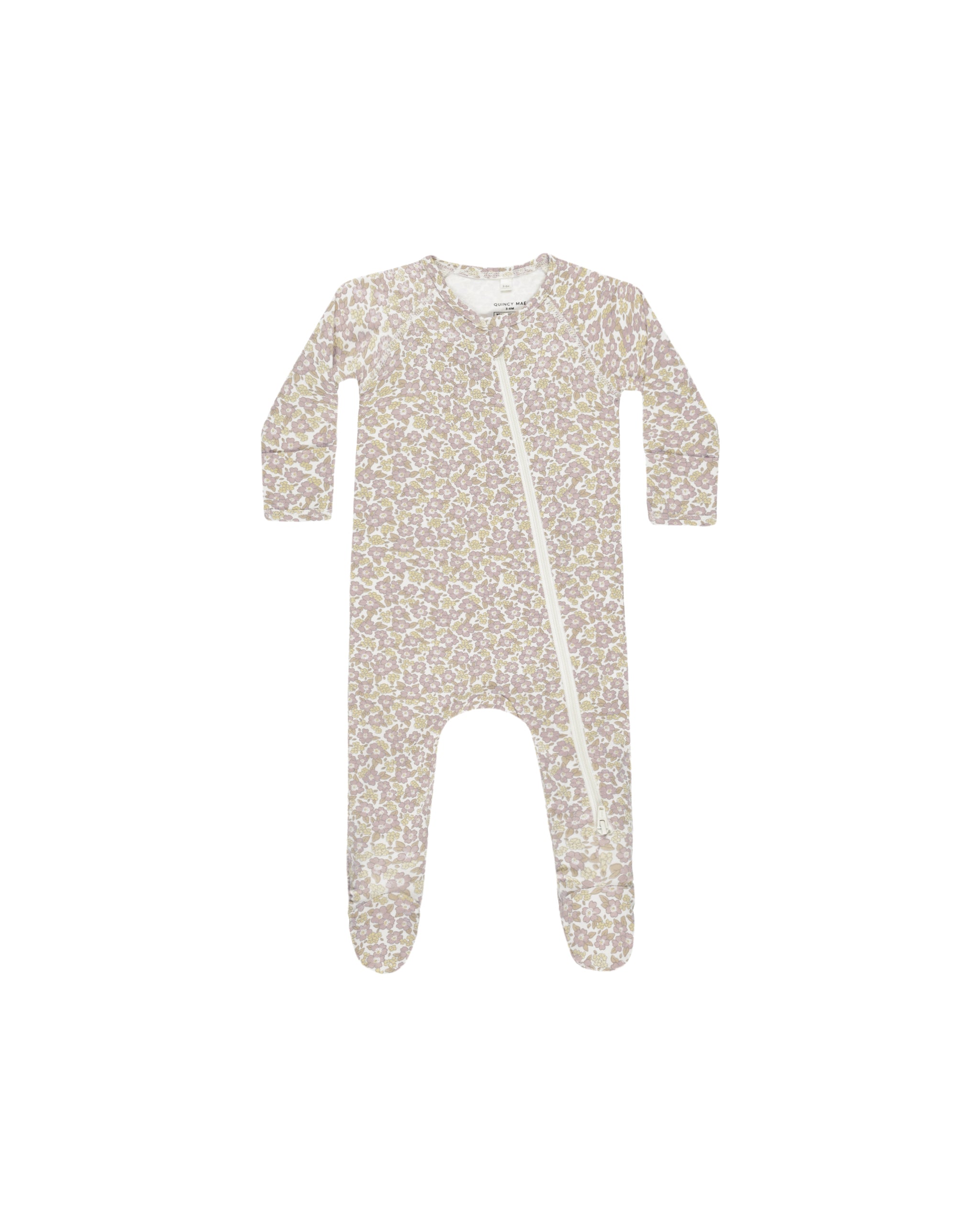 Bamboo Zip Footie - Purple Floral - Twinkle Twinkle Little One