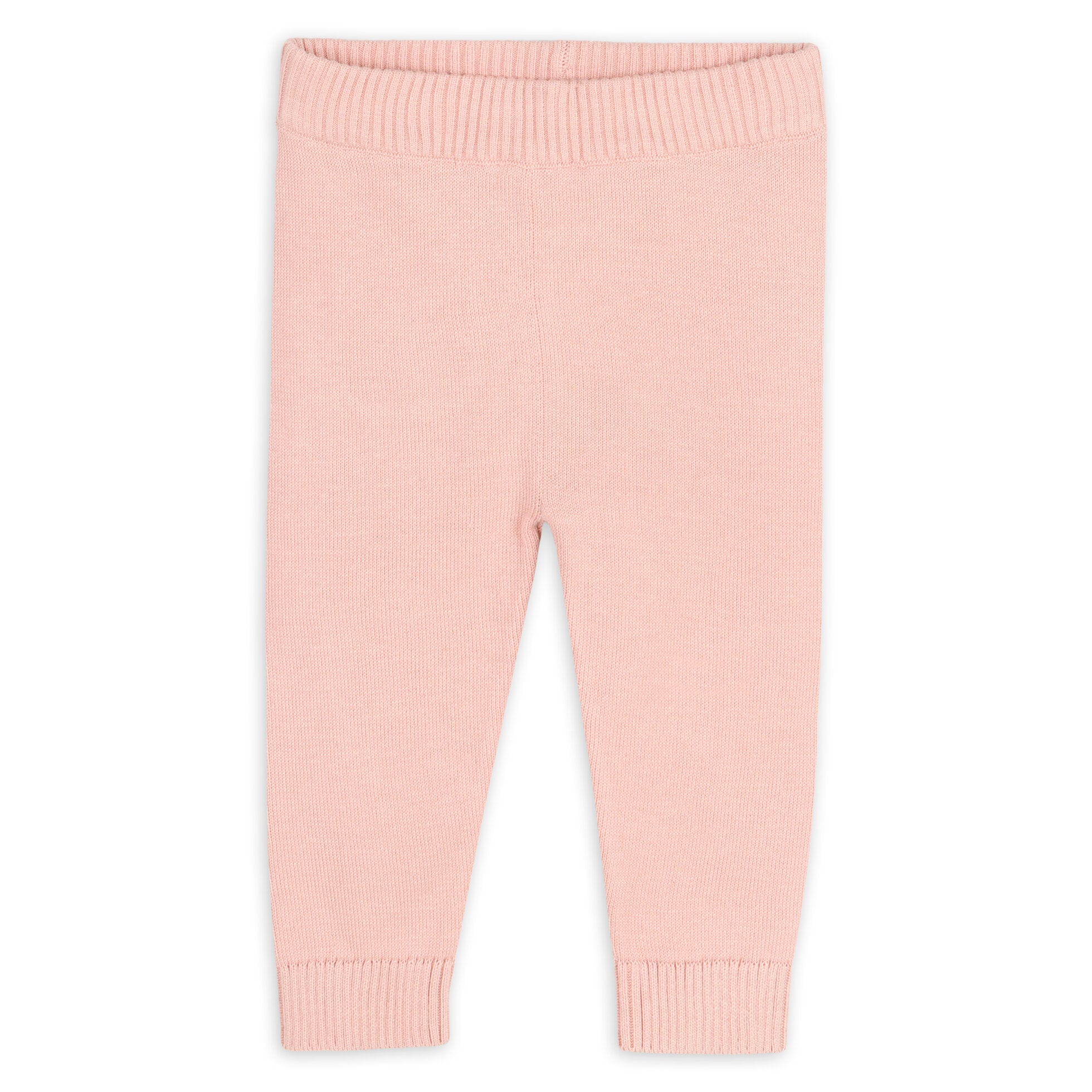 Pink knitted leggings on a white background