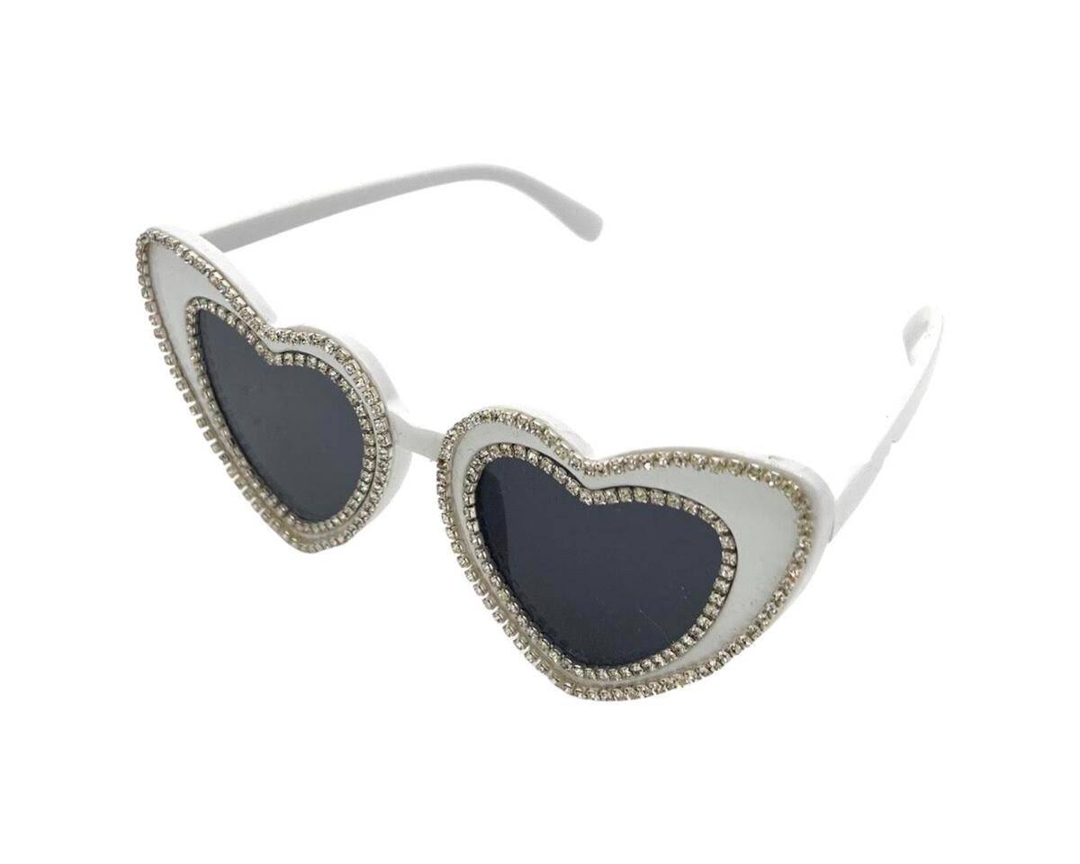 Double Crystalized Small Heart White Sunglasses - Twinkle Twinkle Little One