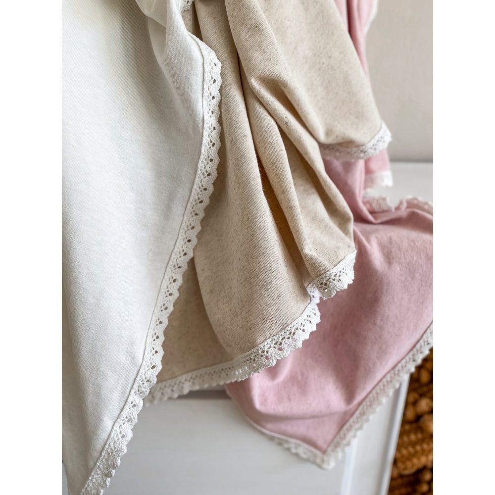 Large Linen Crochet Trim Swaddle Blanket - Melange Oat - Twinkle Twinkle Little One