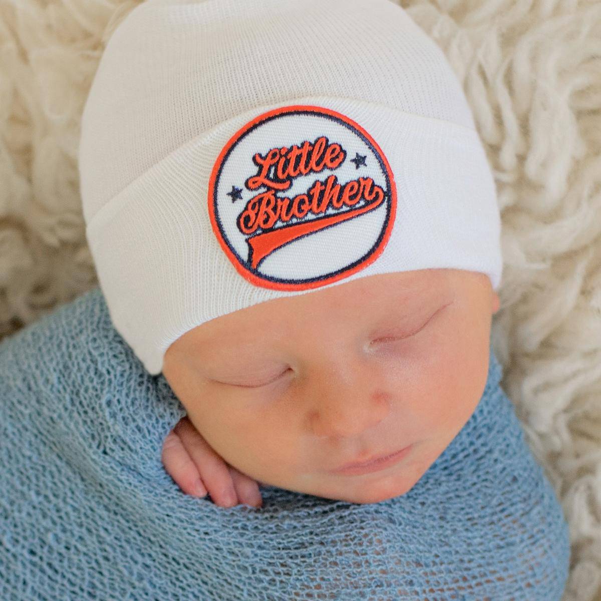 White Newborn All American Little Brother Patch Hospital Hat - Twinkle Twinkle Little One