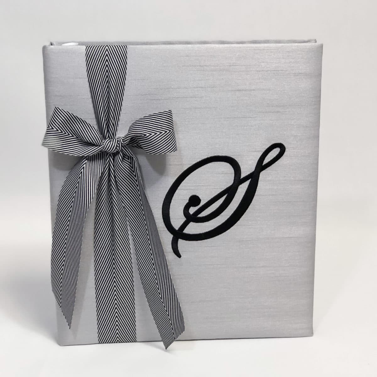 Baby Memory Book in Shantung with Large Striped Bow - Twinkle Twinkle Little One